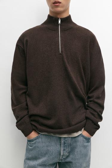 Mock neck knit sweater with zip — Chocolate 8