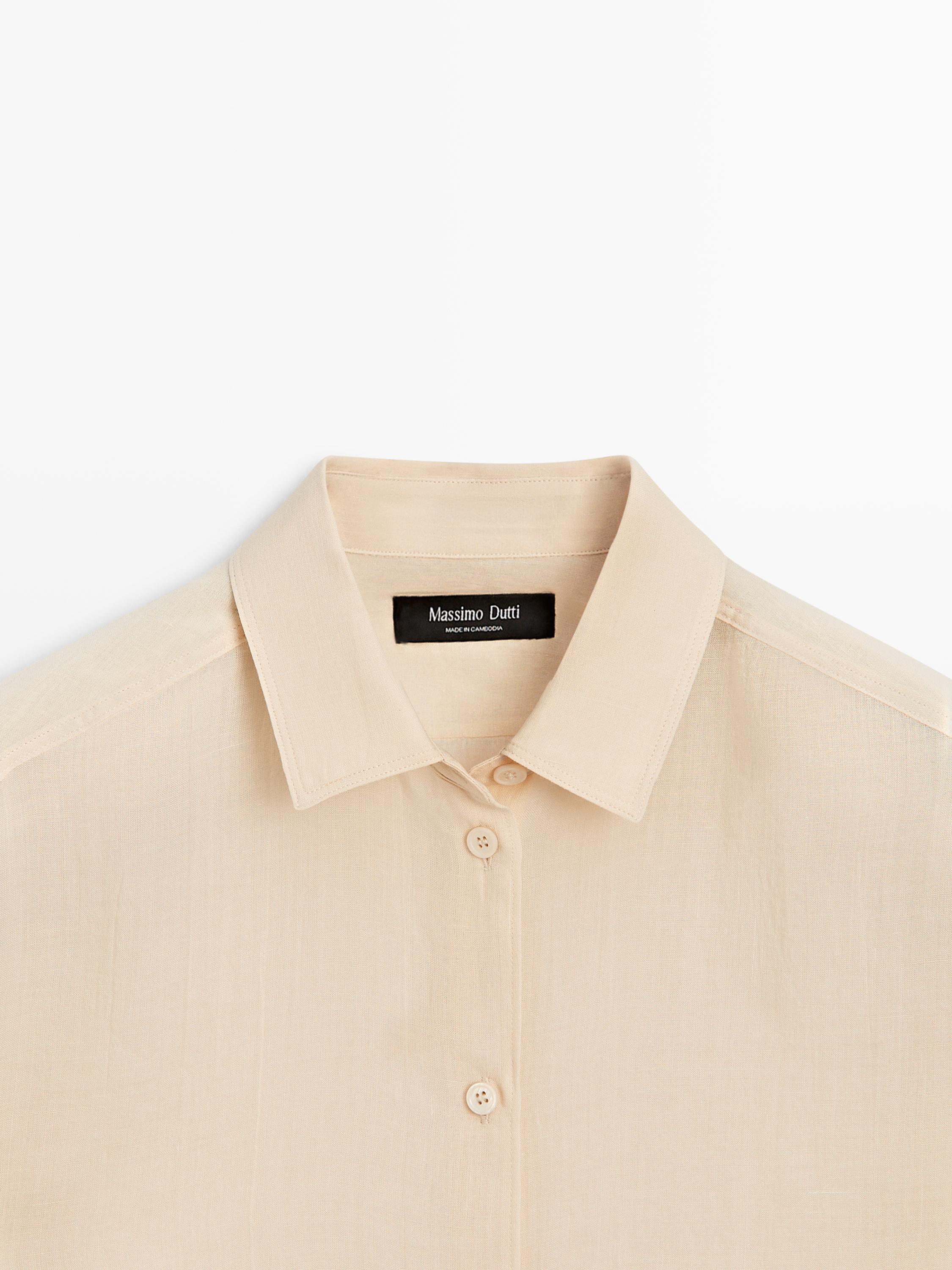 Flowing shirt with shirt collar — Beige