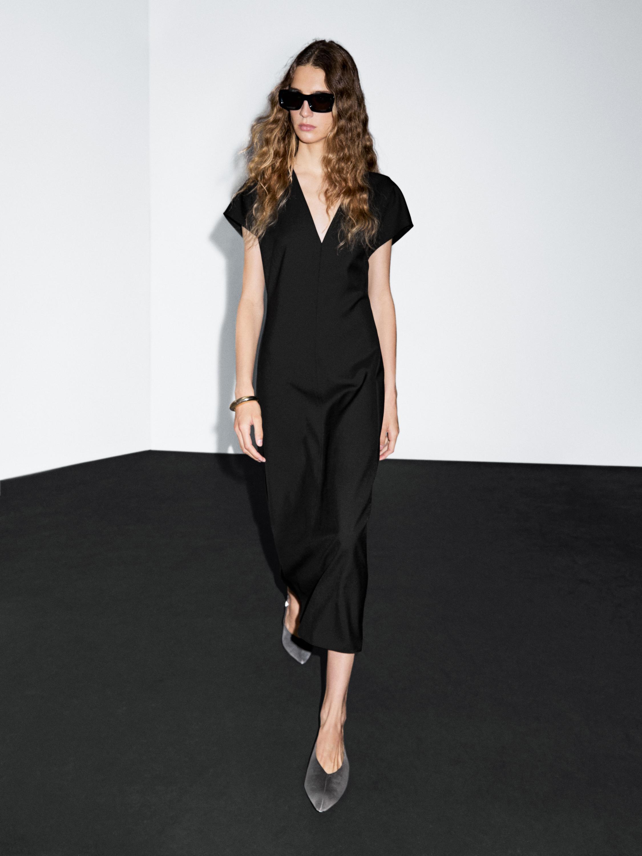 Robe longue laine à col en V