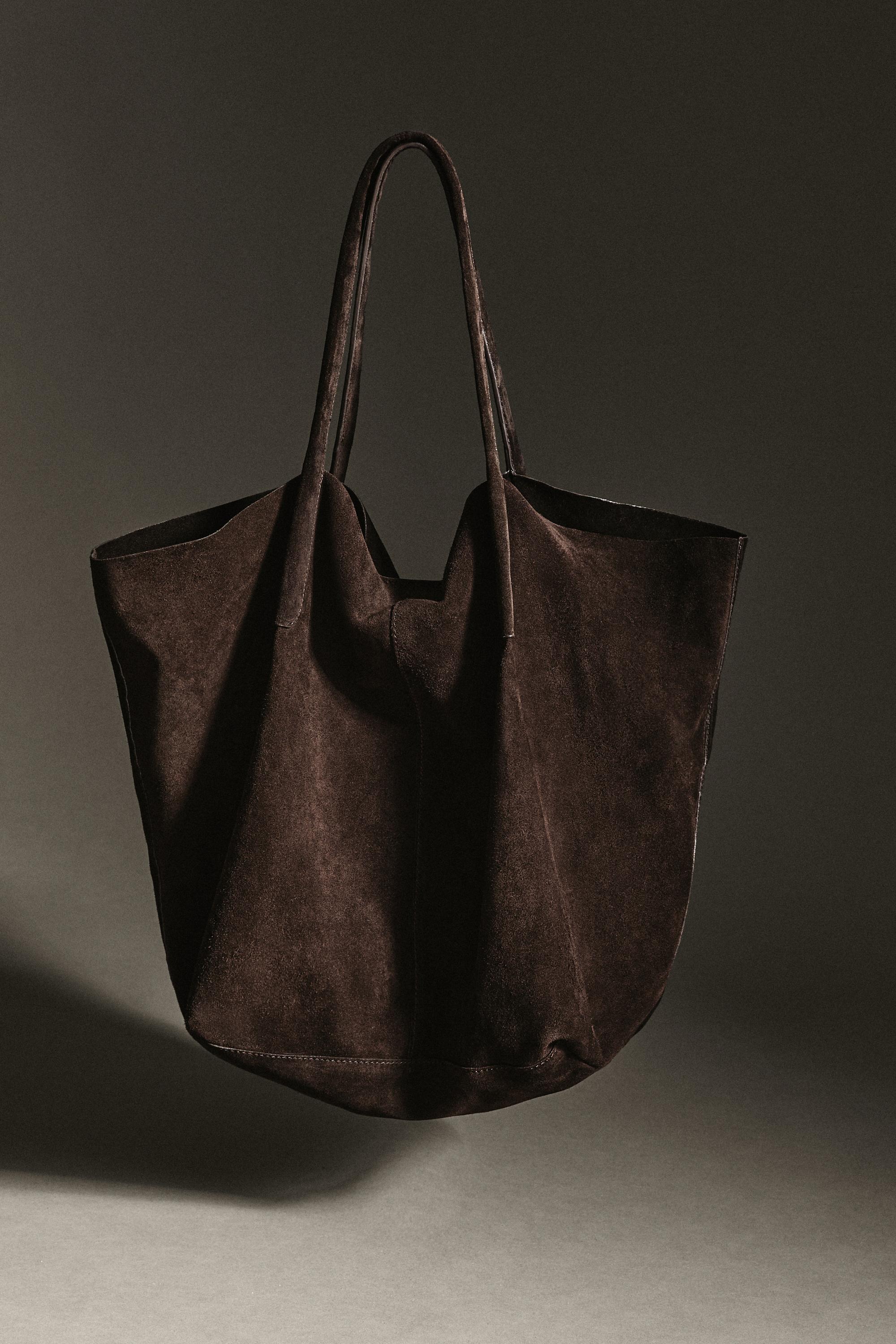 Split suede leather tote bag — Chocolate