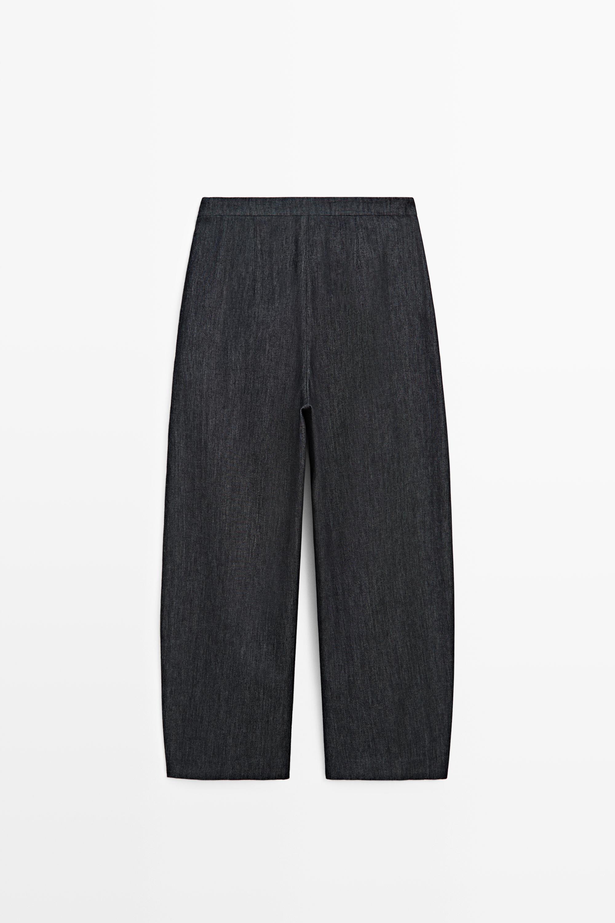 High-waist pants with crossover detail — DARK BLUE
