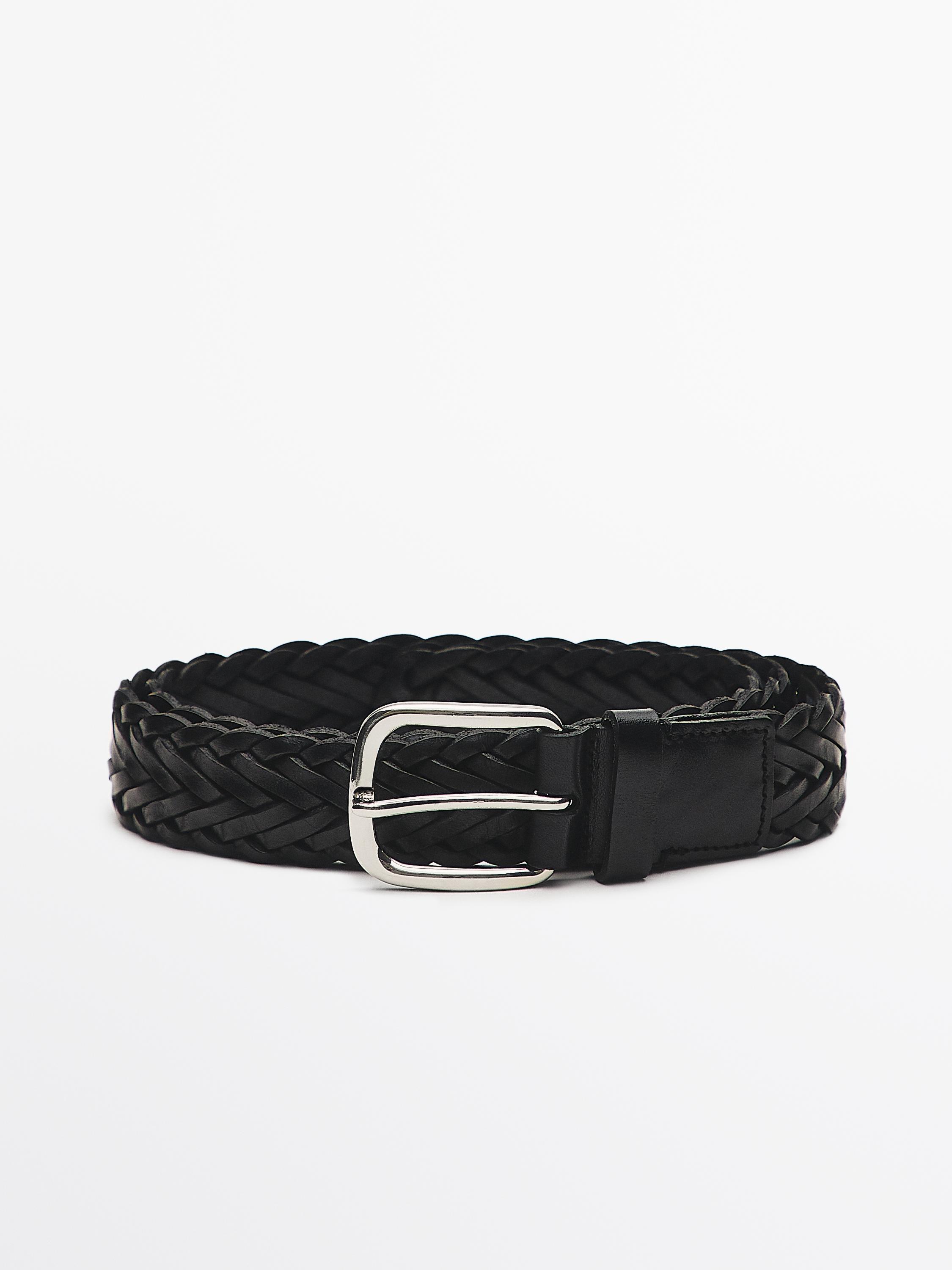 Braided nappa leather belt — BLACK