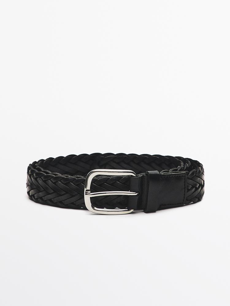 Braided nappa leather belt — BLACK