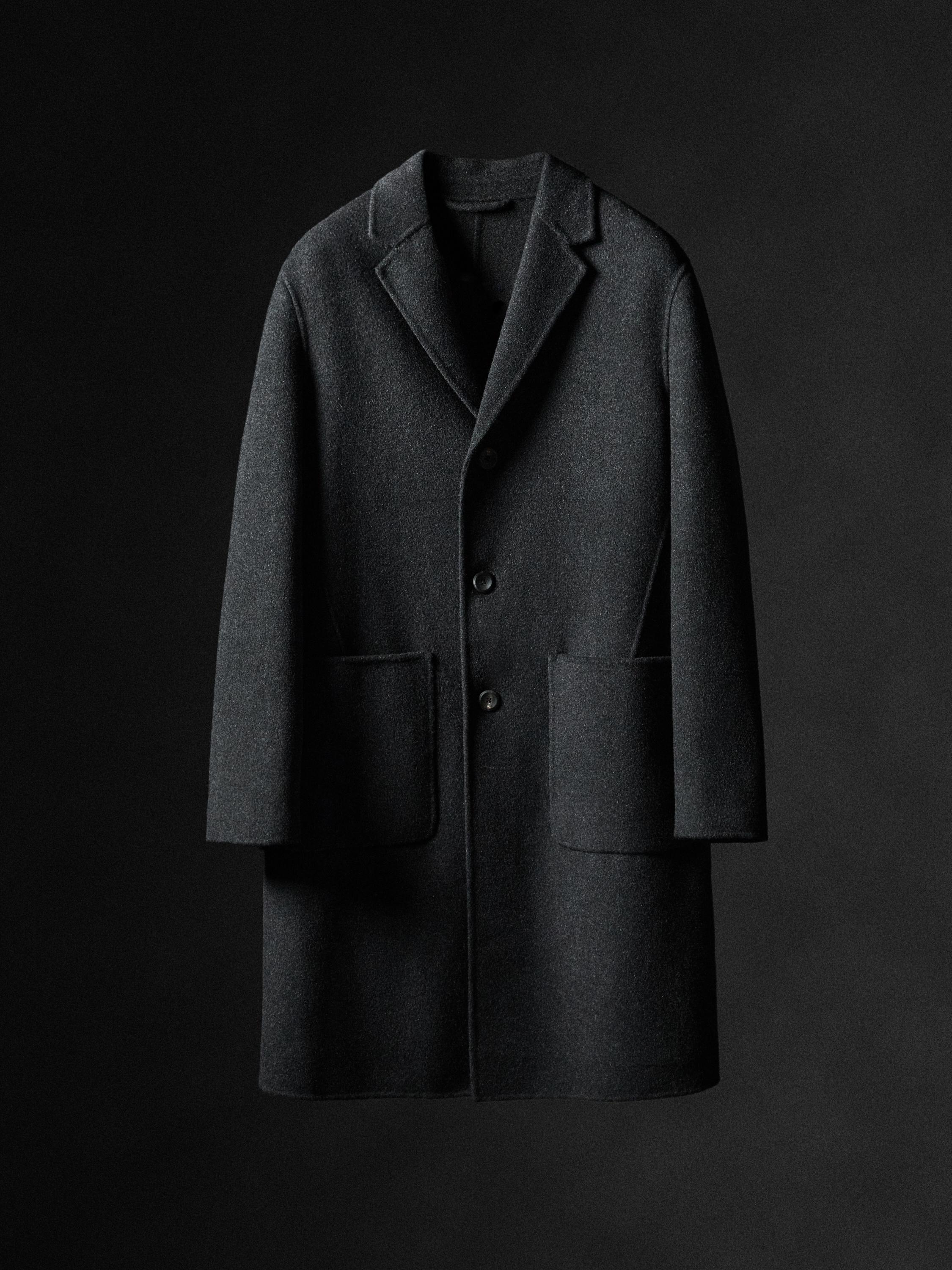 Long double wool blend coat with lapel