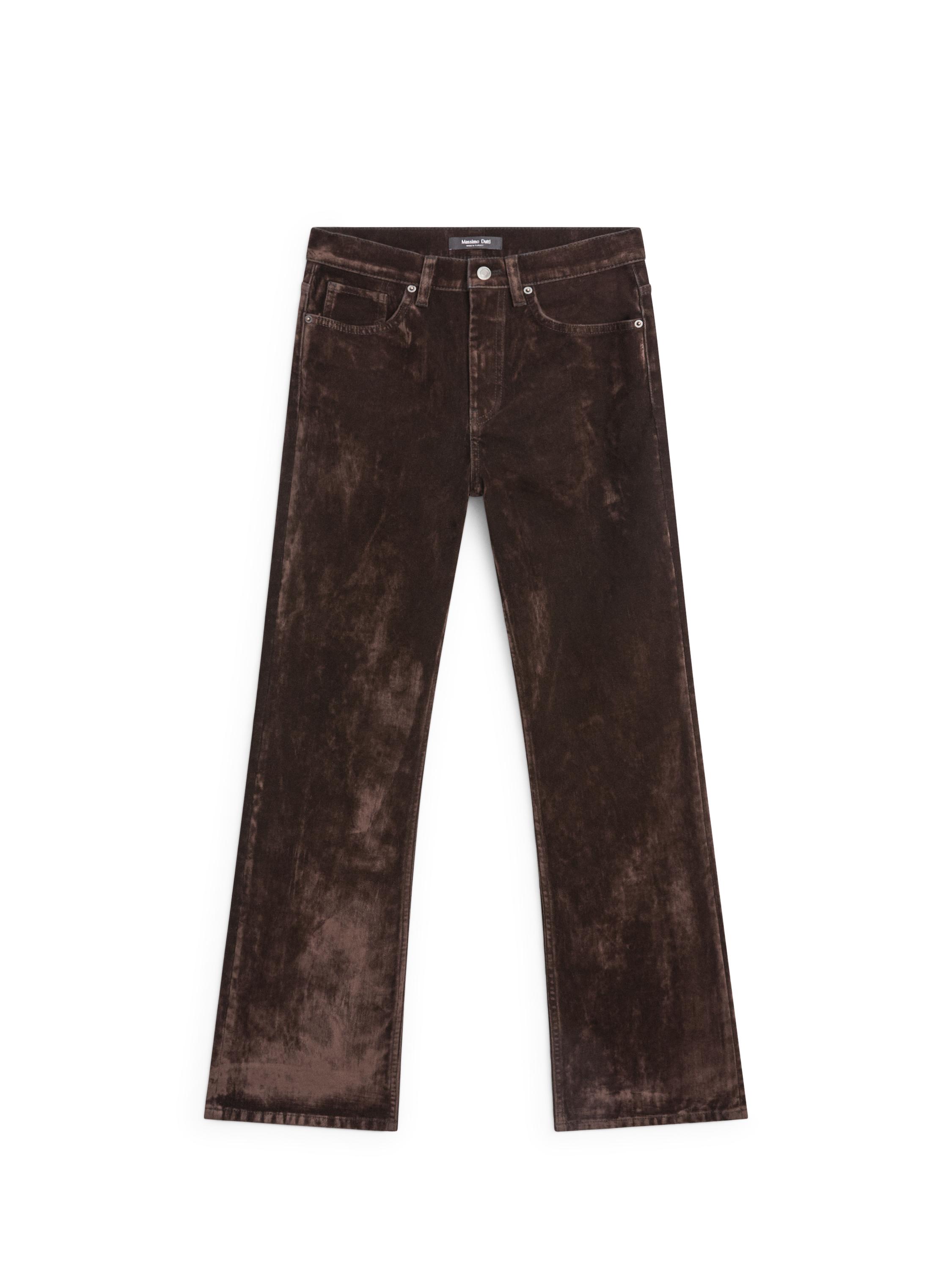 High-waist flocked boot-cut jeans — Chocolate