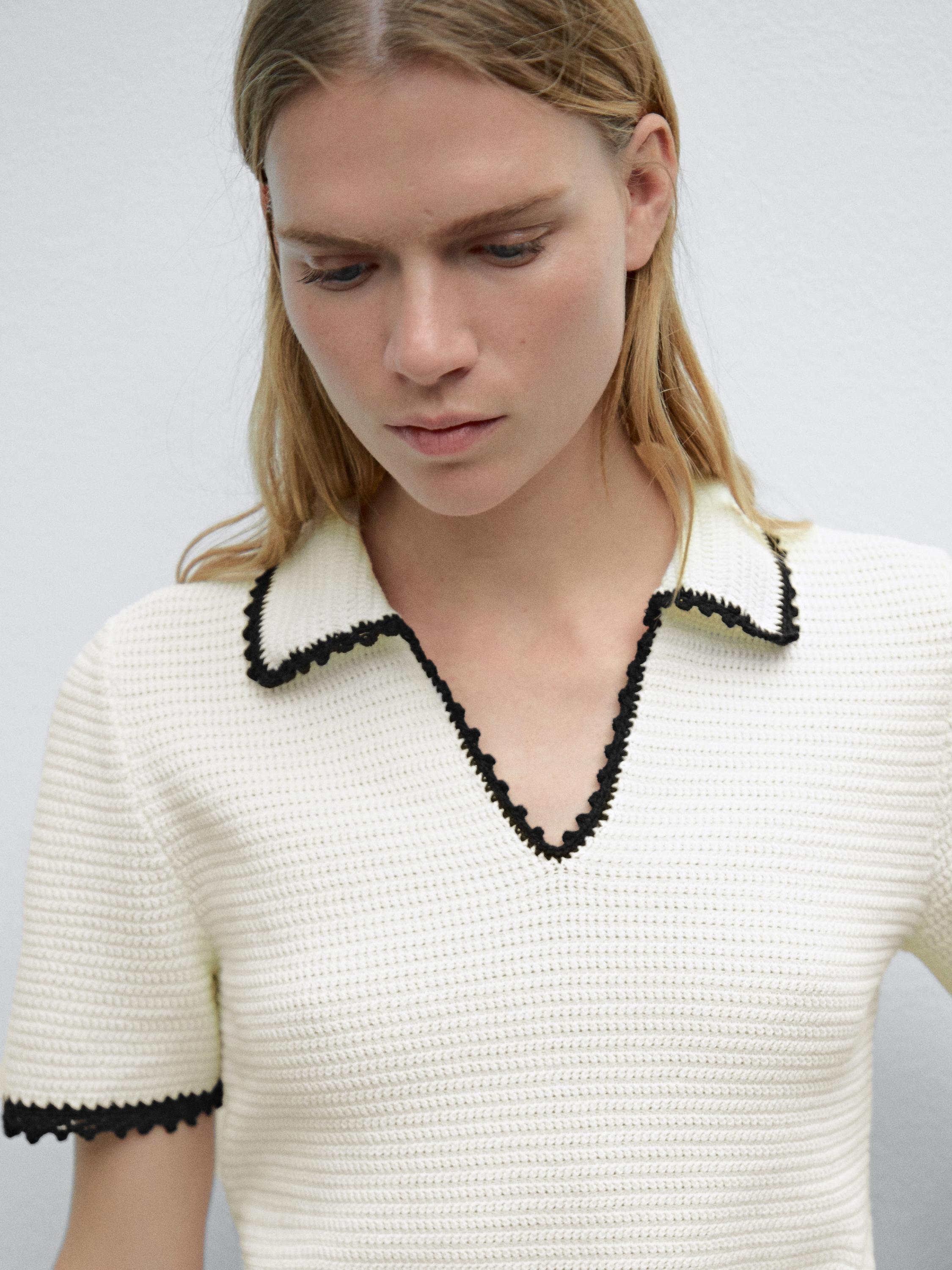 Crochet knit polo sweater