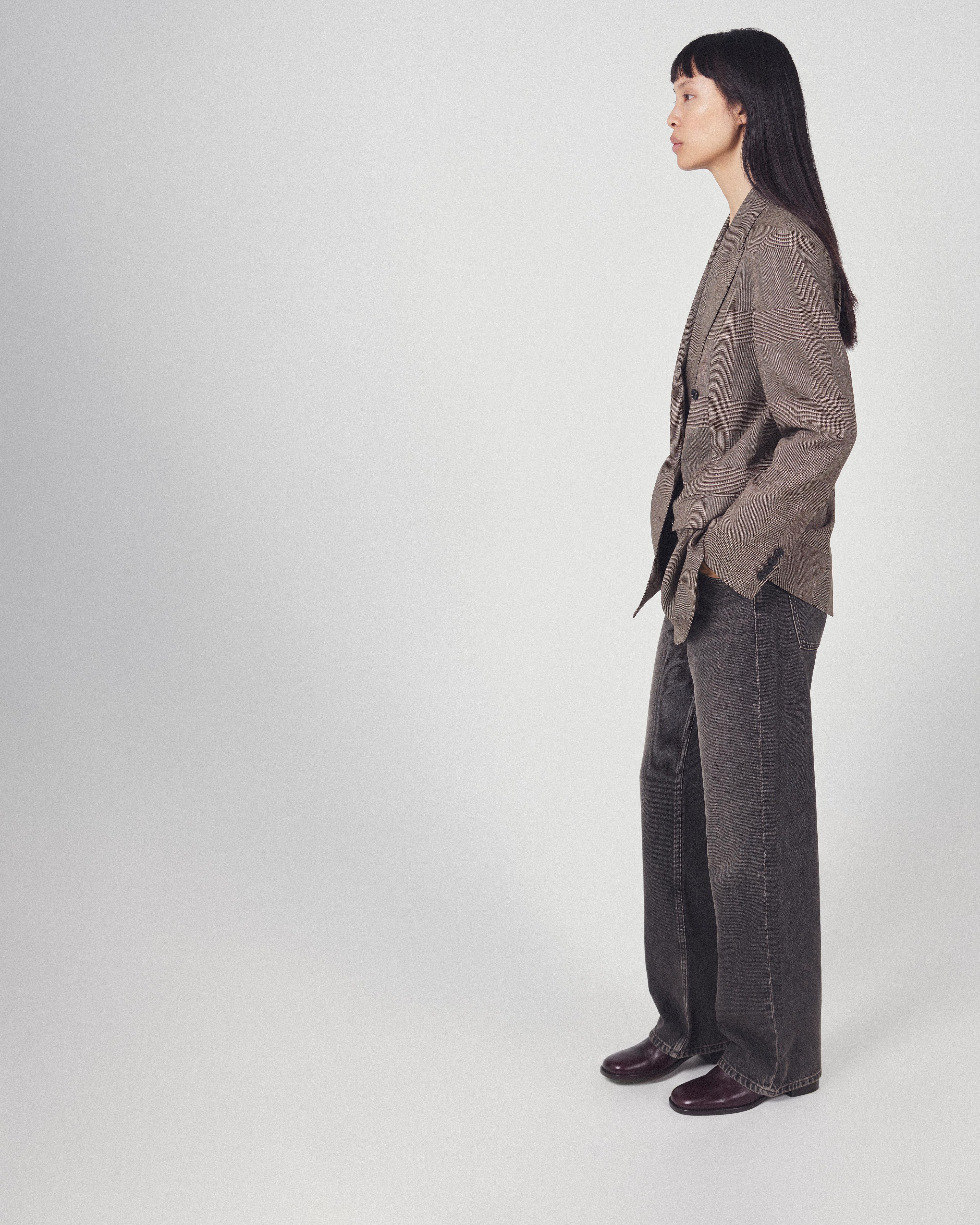 100% wool check suit blazer — BEIGE