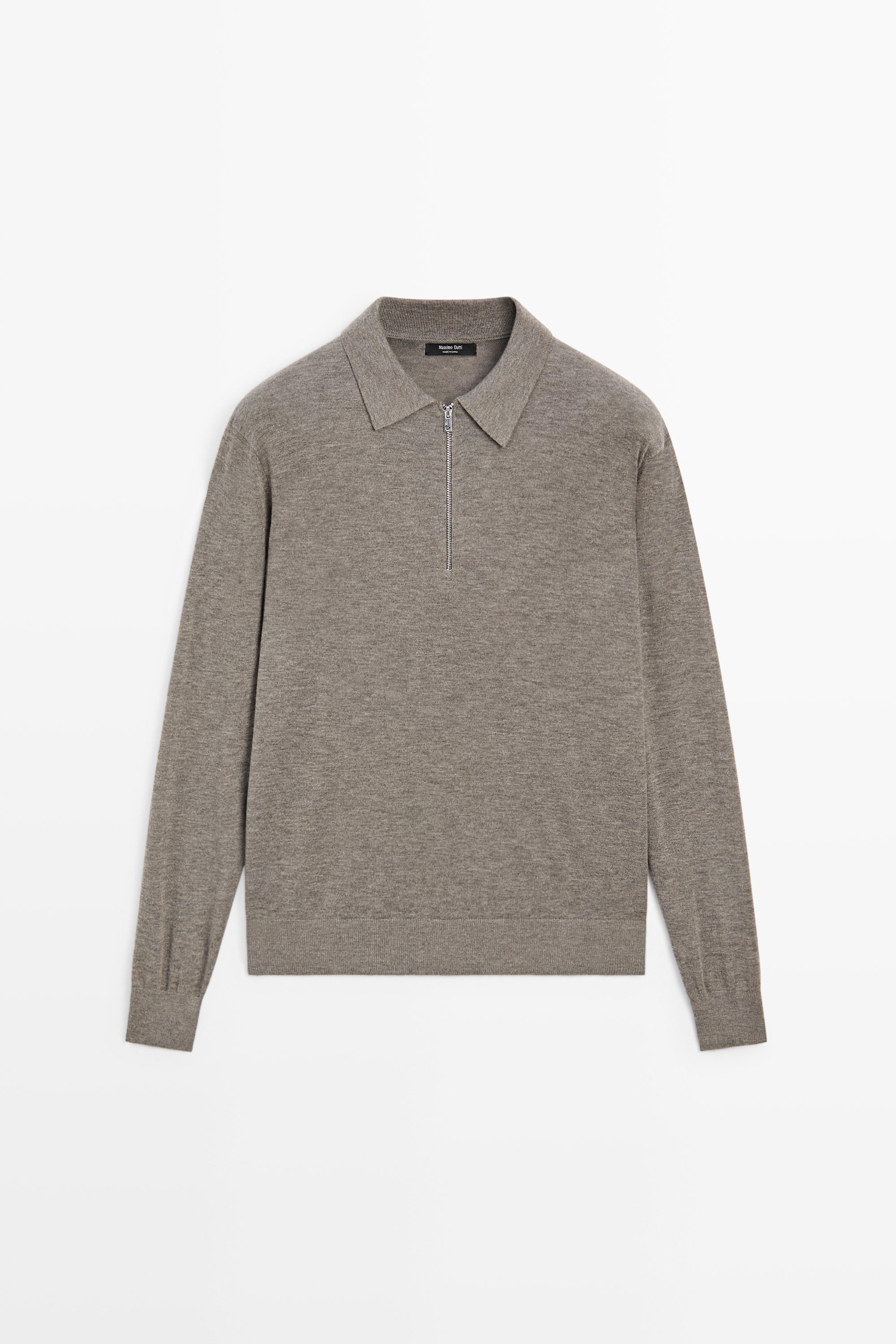 Wool blend quarter-zip knit sweater — DARK KHAKI