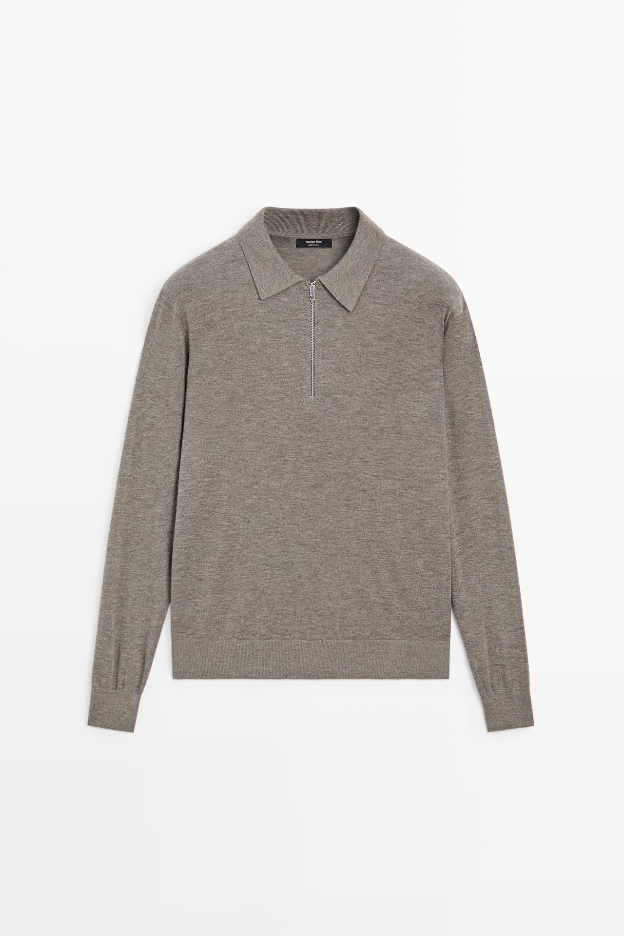 Wool blend quarter-zip knit sweater — DARK KHAKI