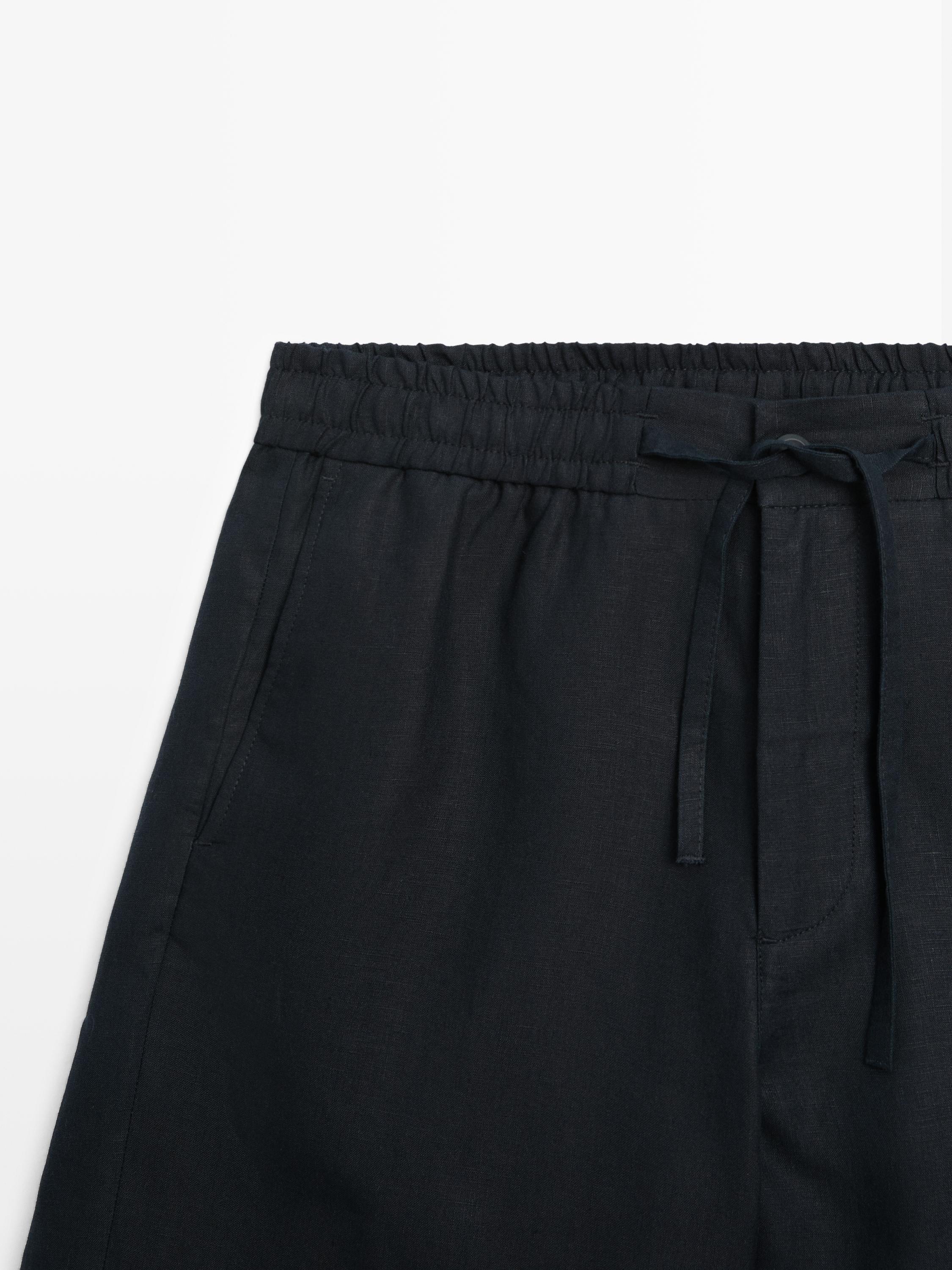 100% linen short Bermuda shorts — NAVY BLUE