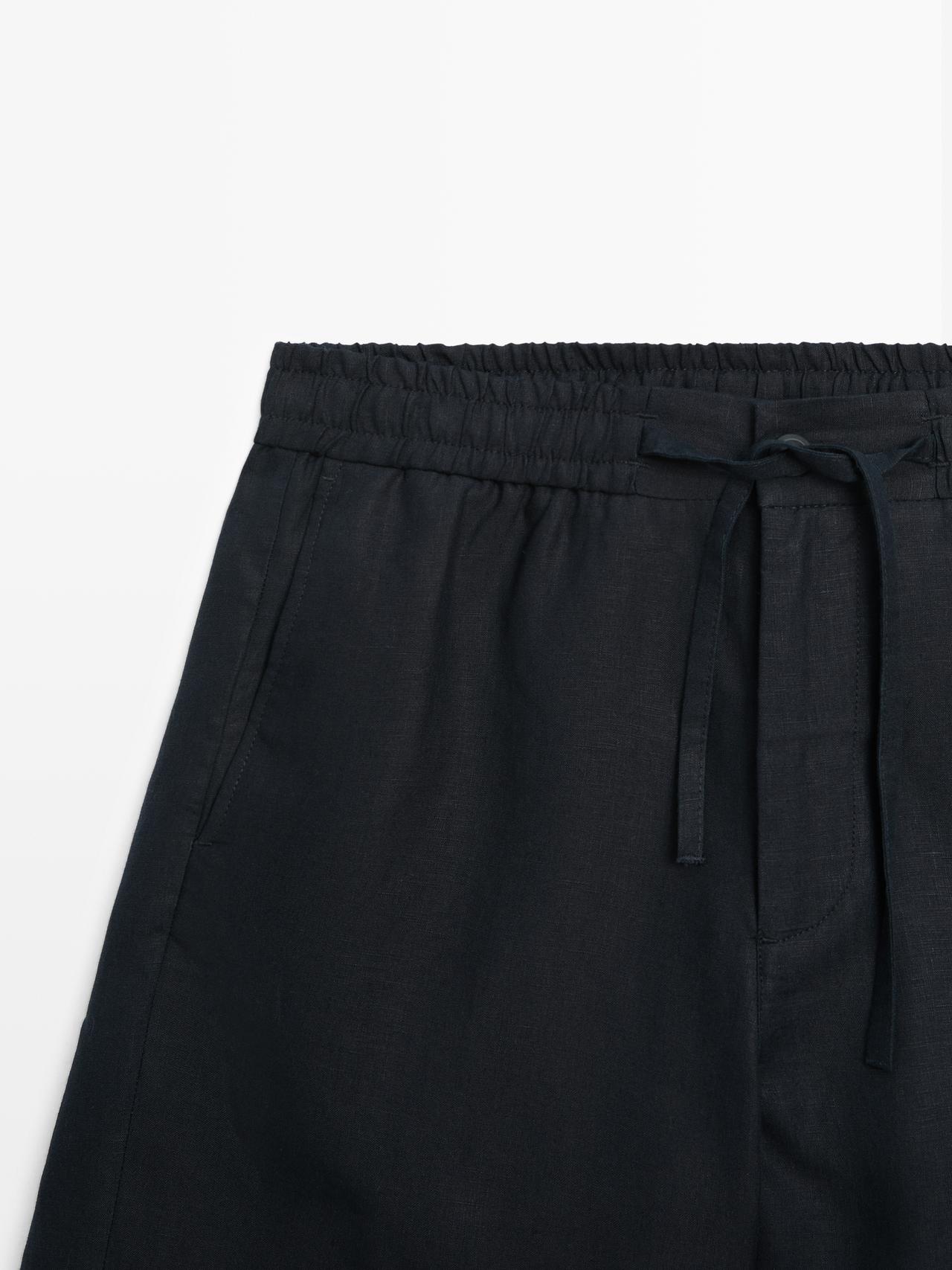 100% linen short Bermuda shorts — NAVY BLUE