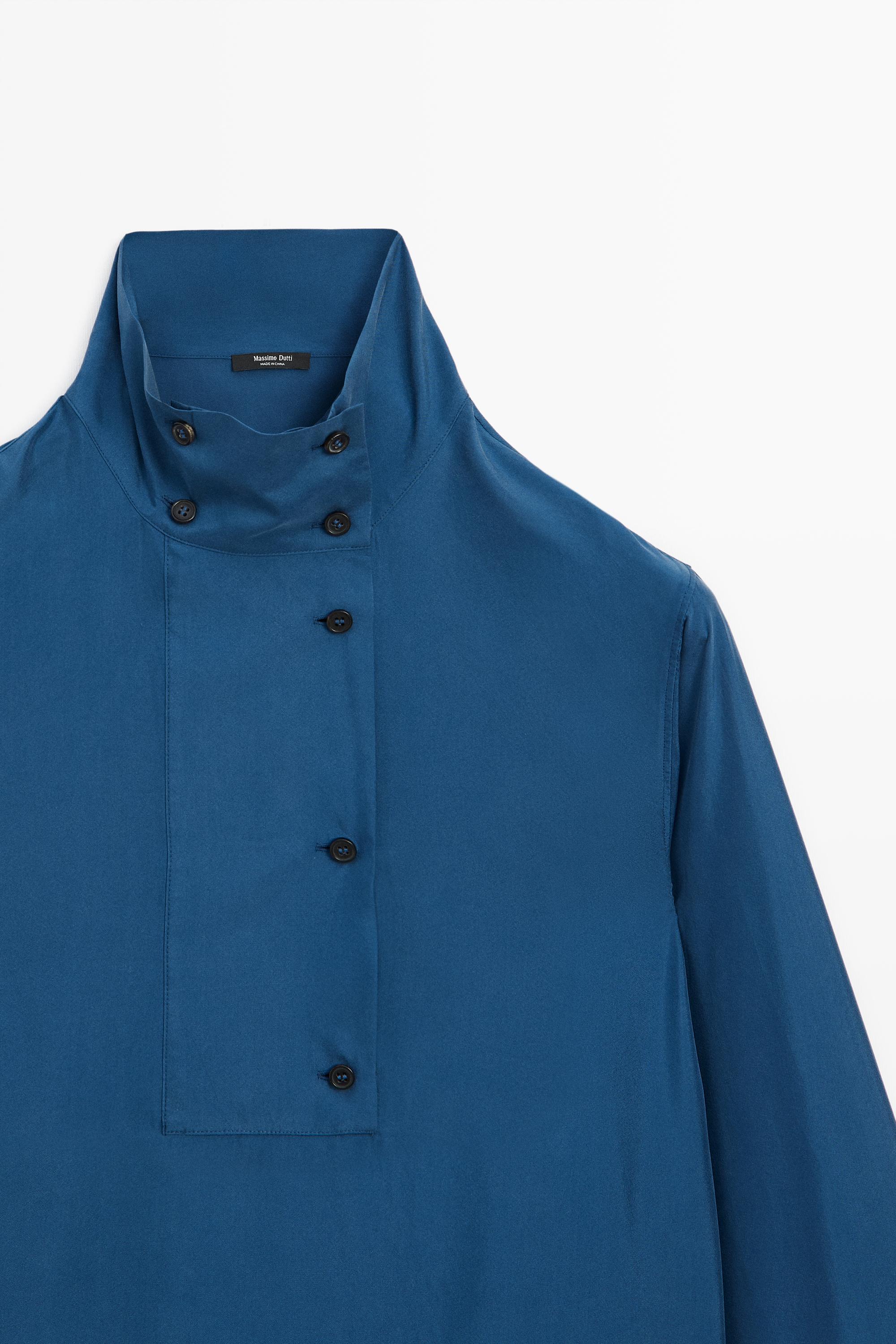 100% mulberry silk high-collar shirt