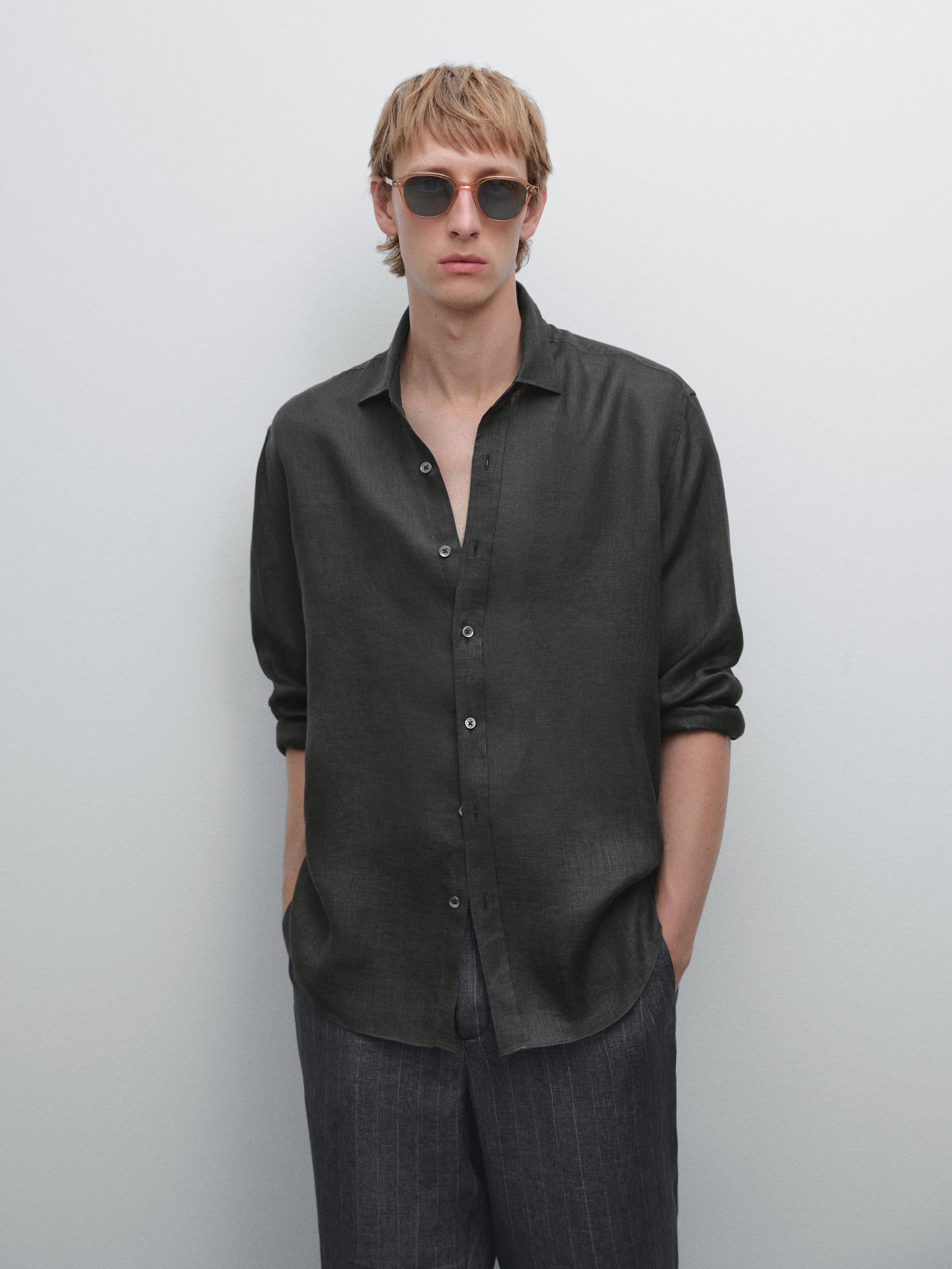 Camisa regular fit 100% lino