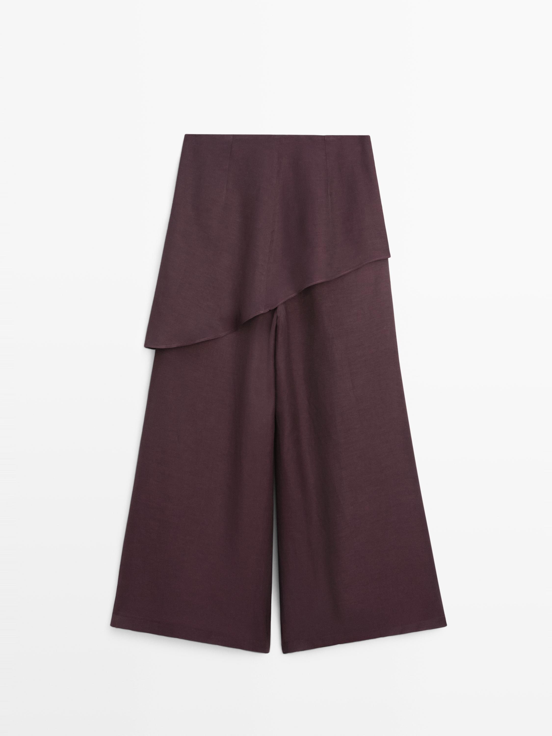 Flowing linen blend skort · Aubergine · Trousers | Massimo Dutti