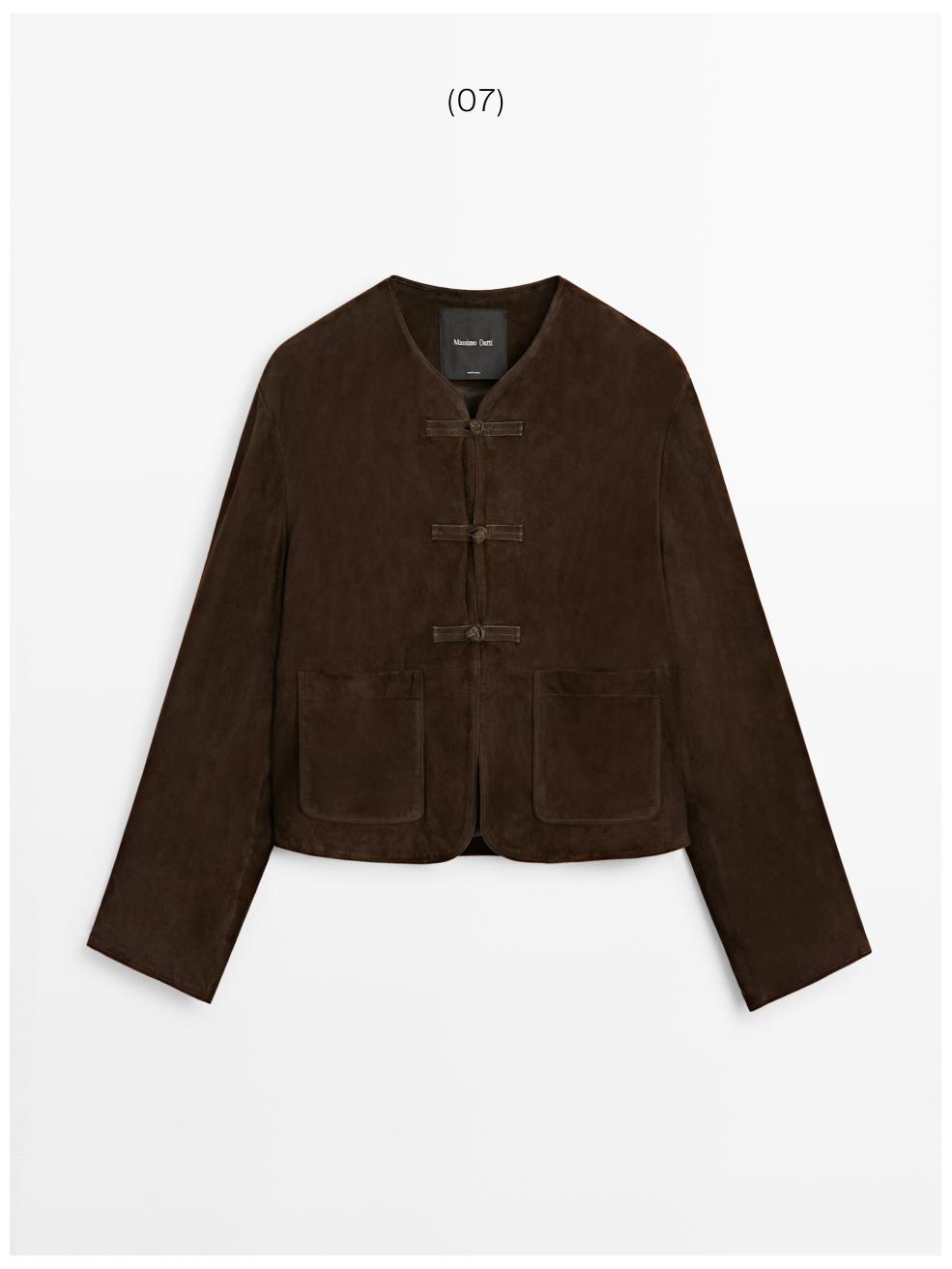 Short suede leather jacket — BROWN