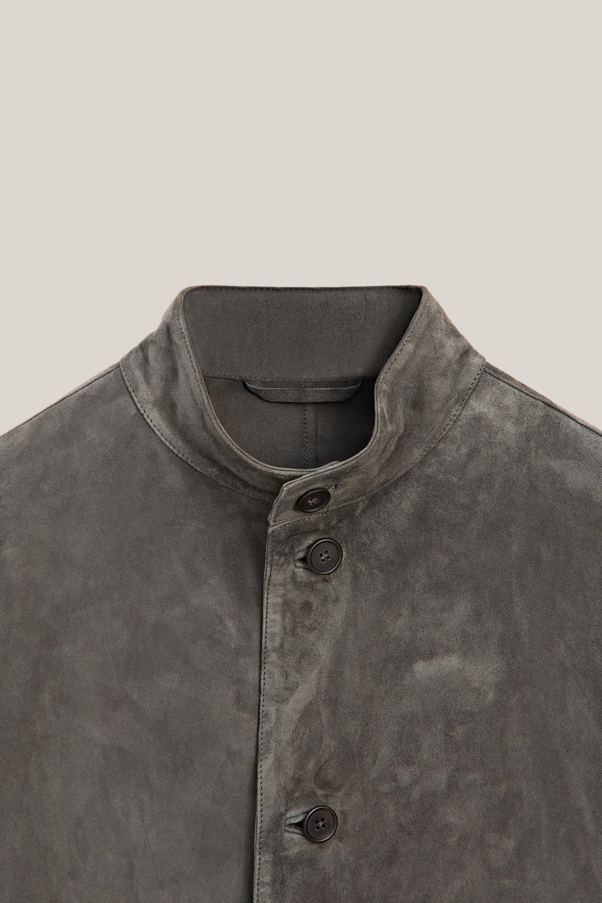 Suede leather overshirt with stand collar - LIMITED EDITION — ANTHRACITE GREY