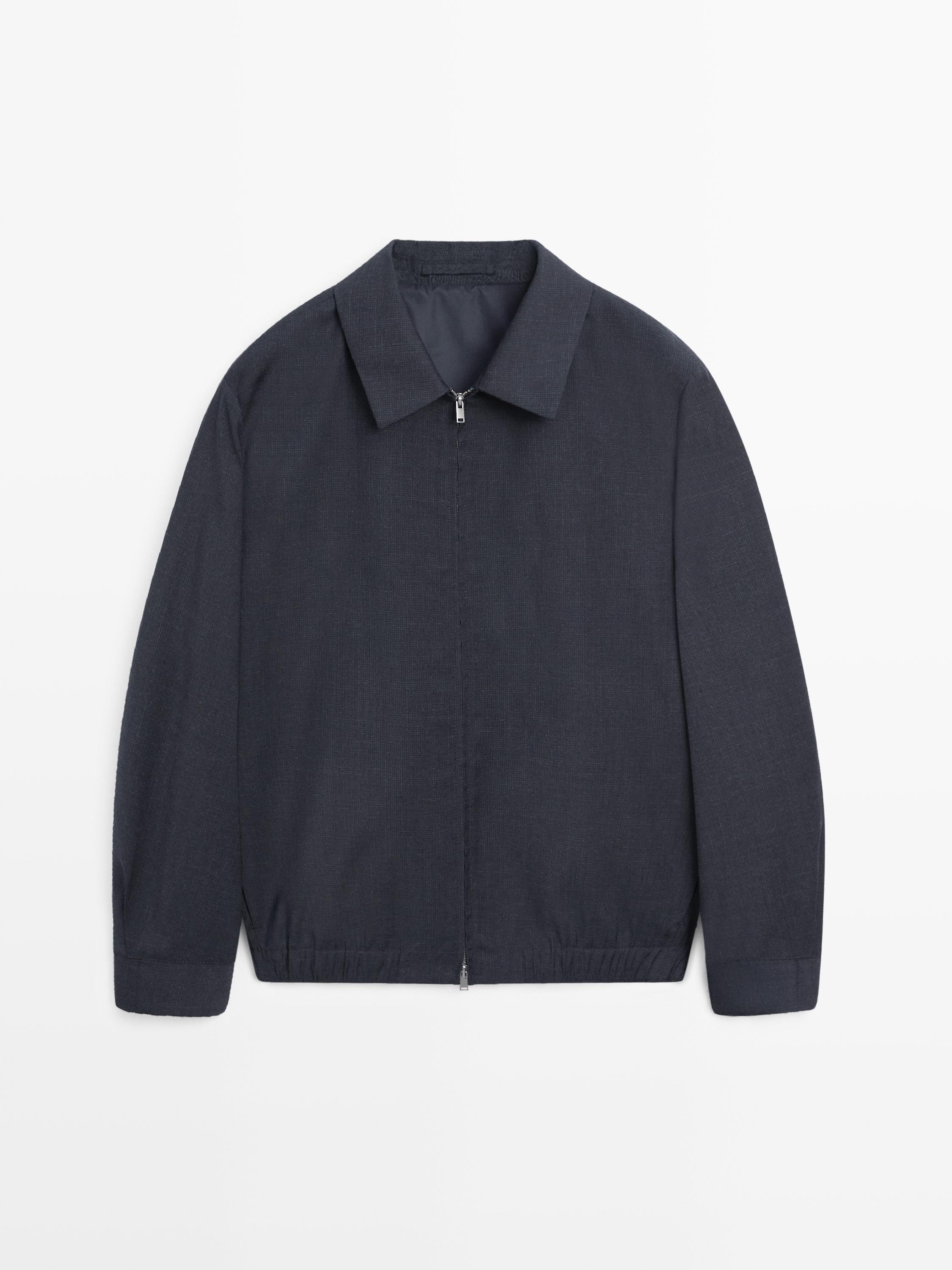 Houndstooth wool jacket — NAVY BLUE