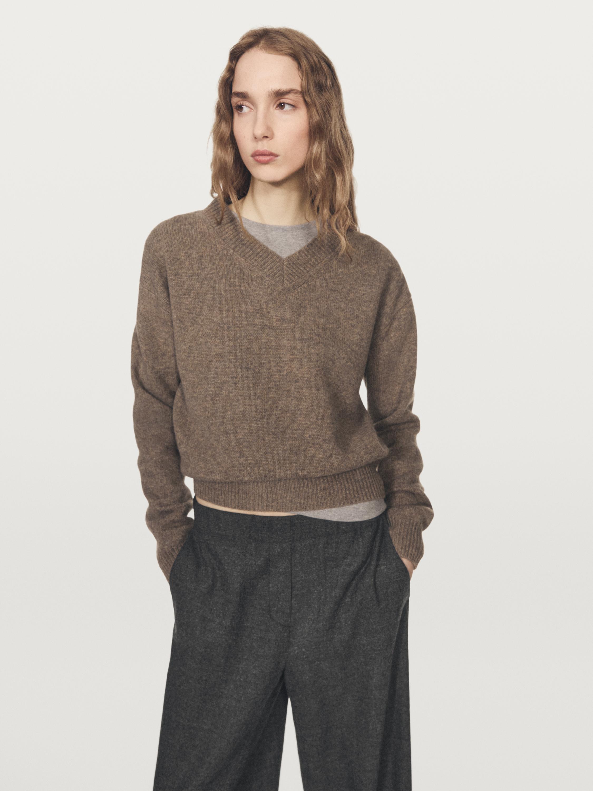 100% wool wide-leg textured trousers