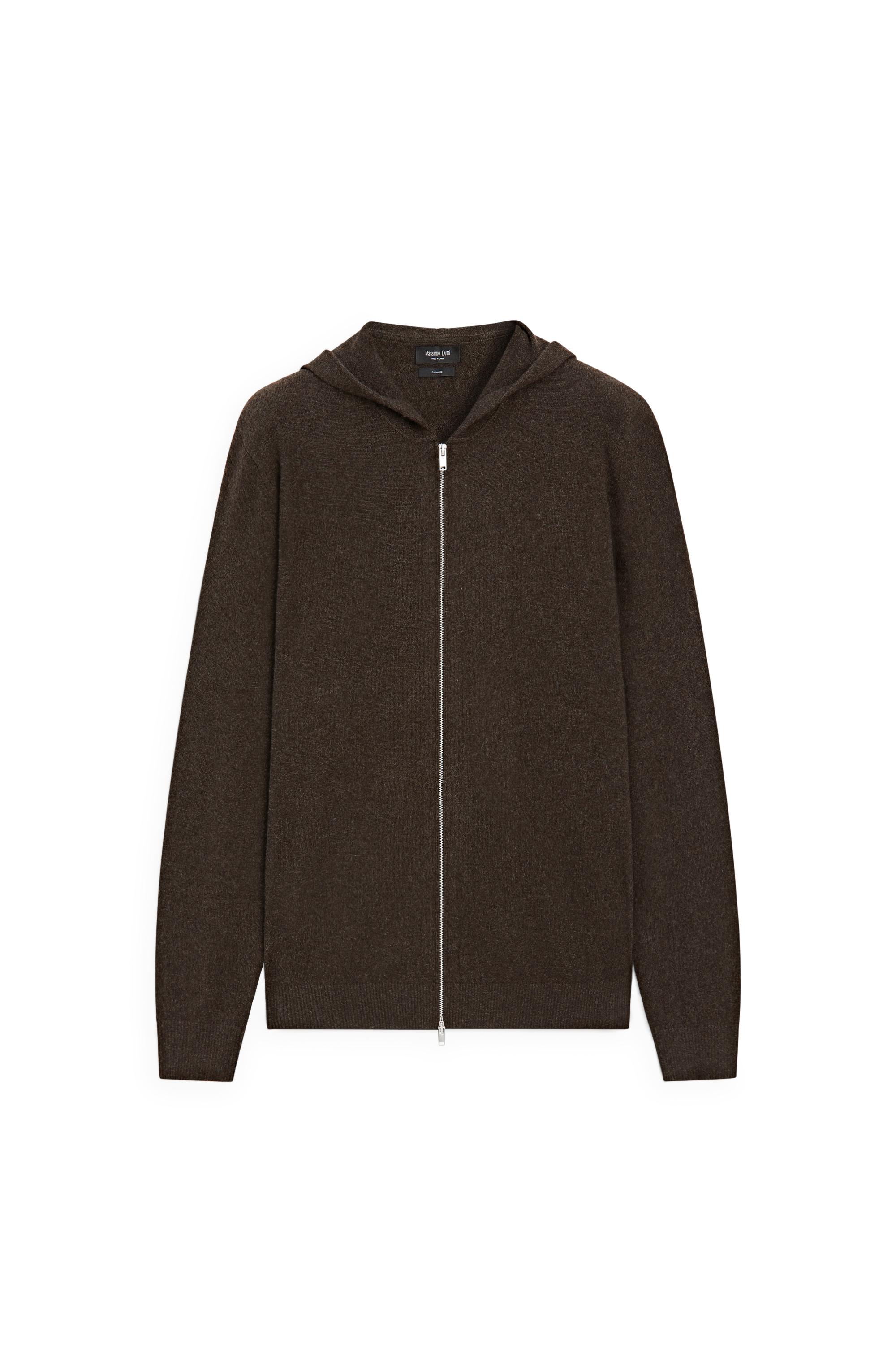 100% cashmere hooded knit cardigan — BROWN MARL