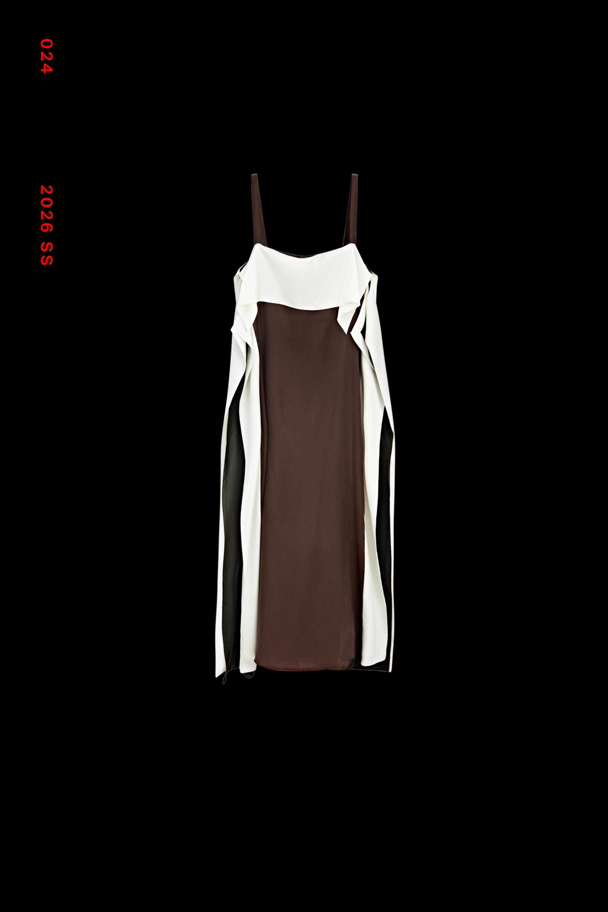 Flowing color-block midi dress — BROWN