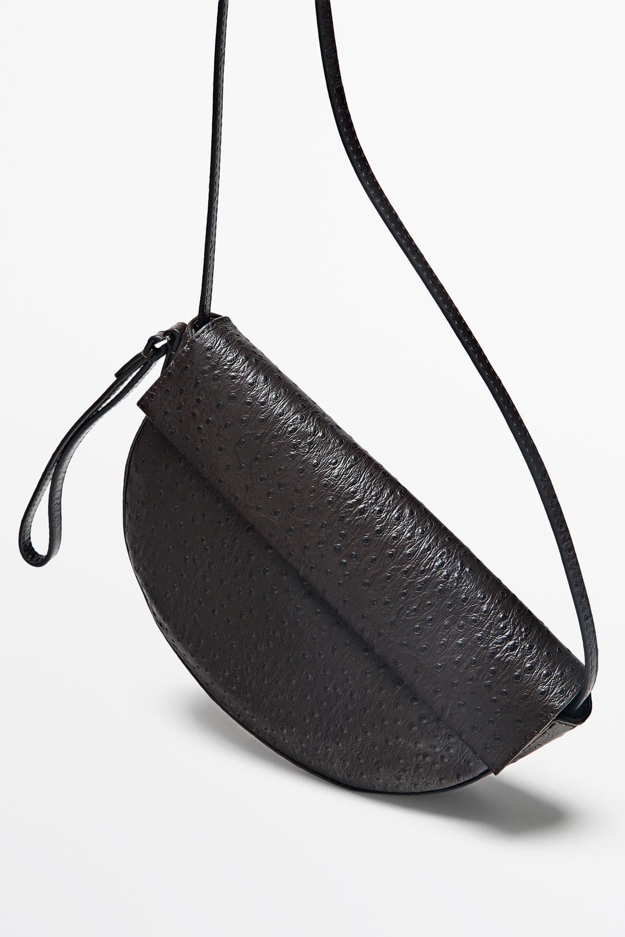 Textured nappa leather crescent handbag — BROWN