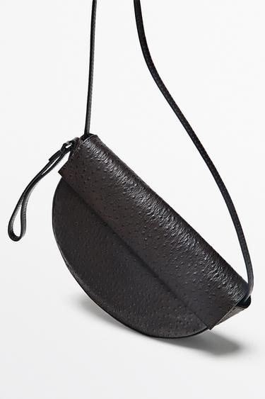 Textured nappa leather crescent handbag — BROWN 3