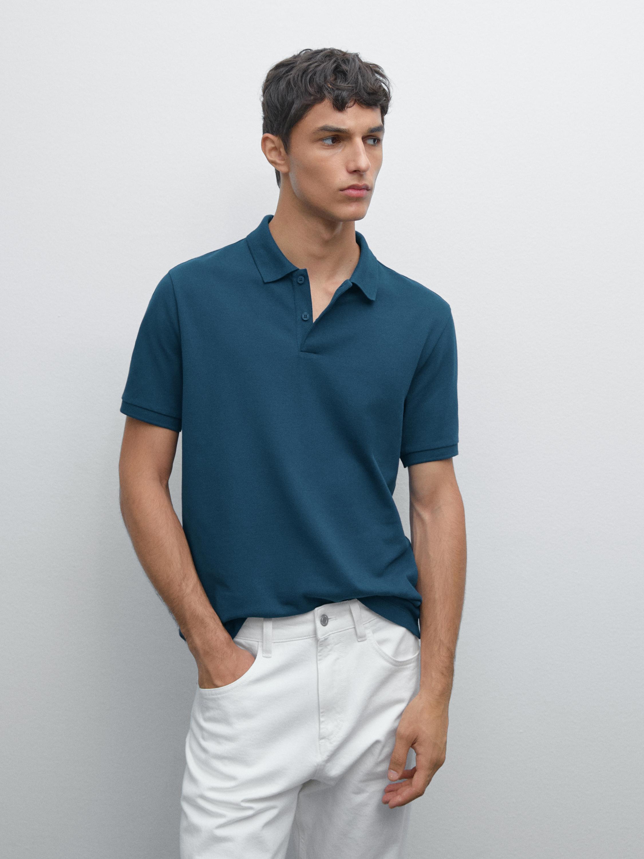 Micro textured piqué cotton polo shirt