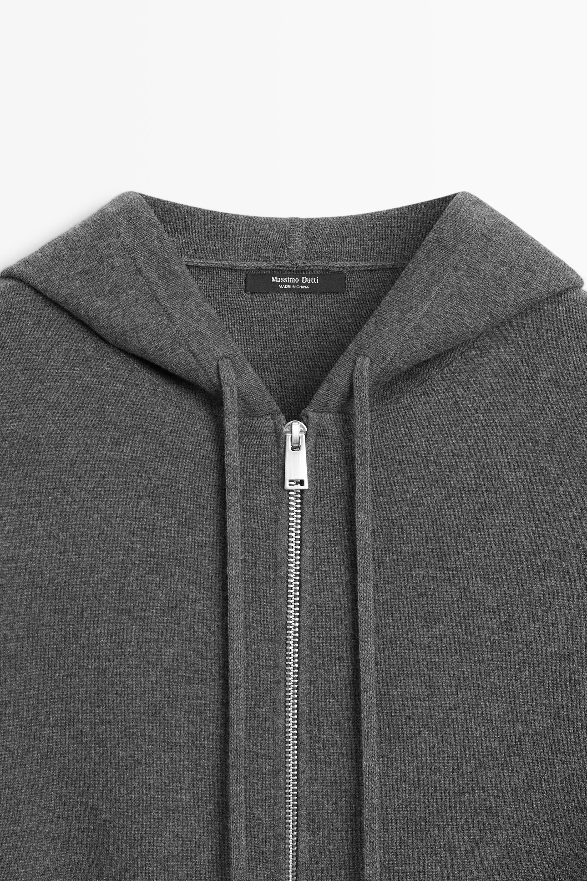 Cotton blend knit hooded cardigan — GREY
