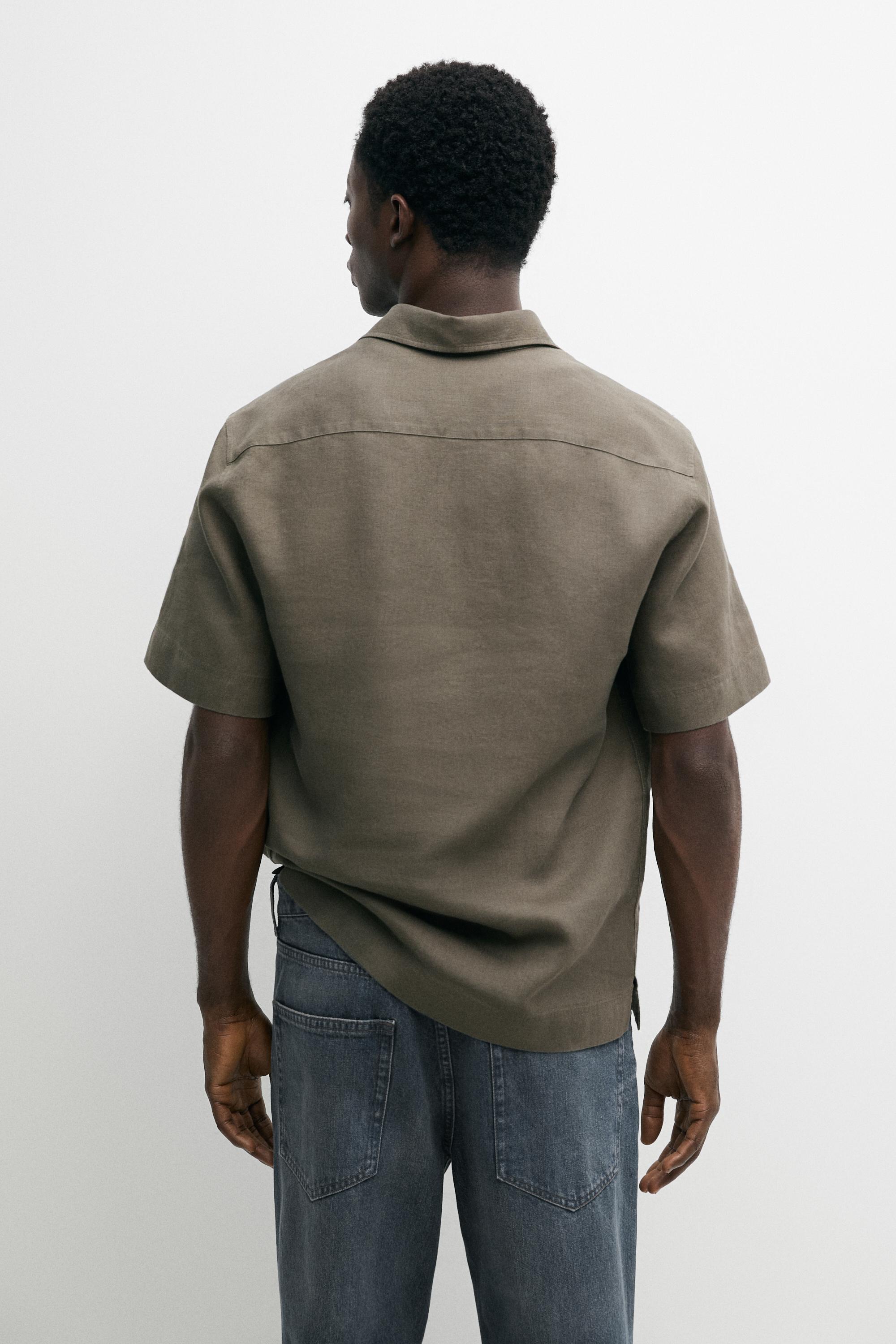 100% linen regular fit polo shirt — DARK GREEN