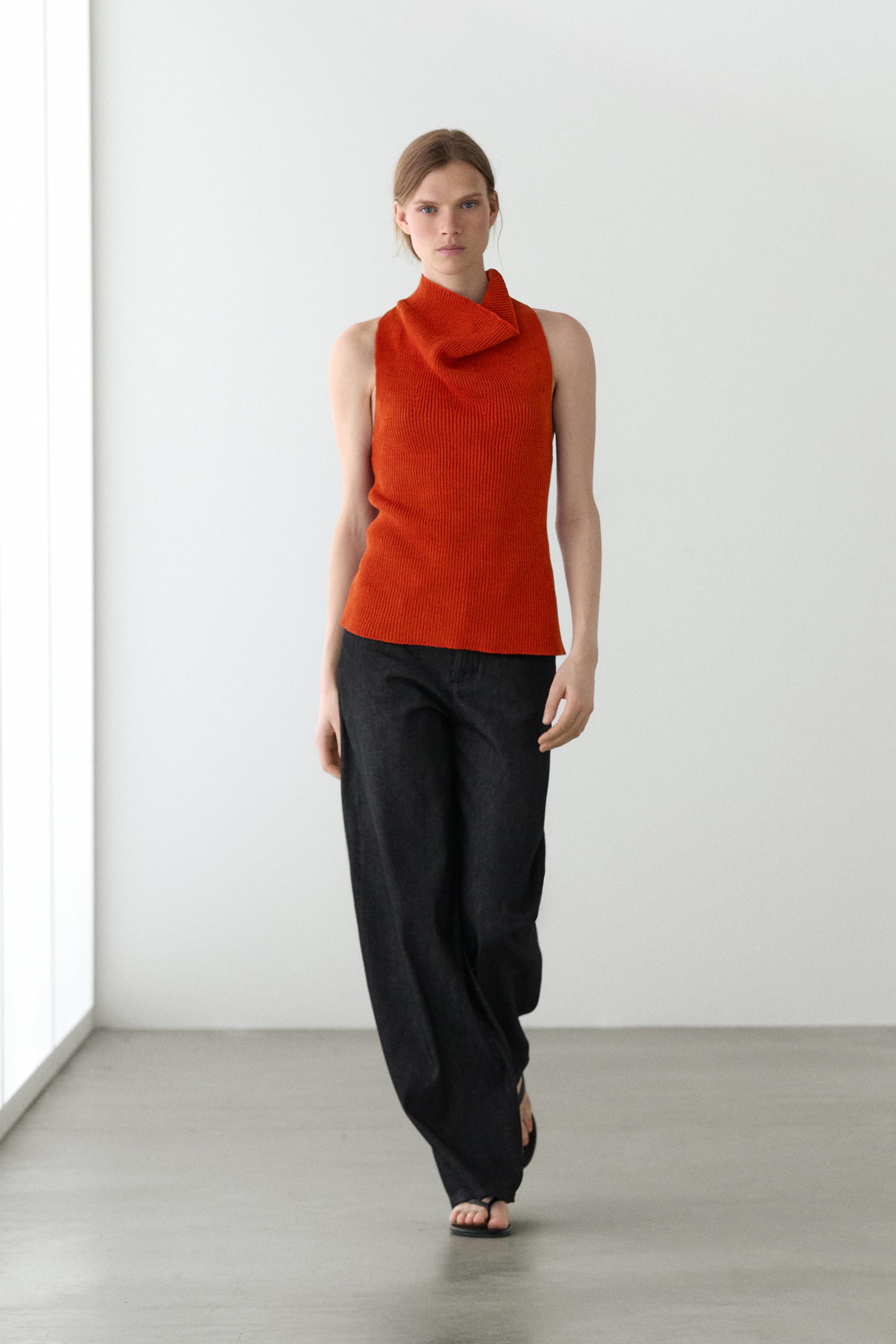 Cotton top with cowl neckline