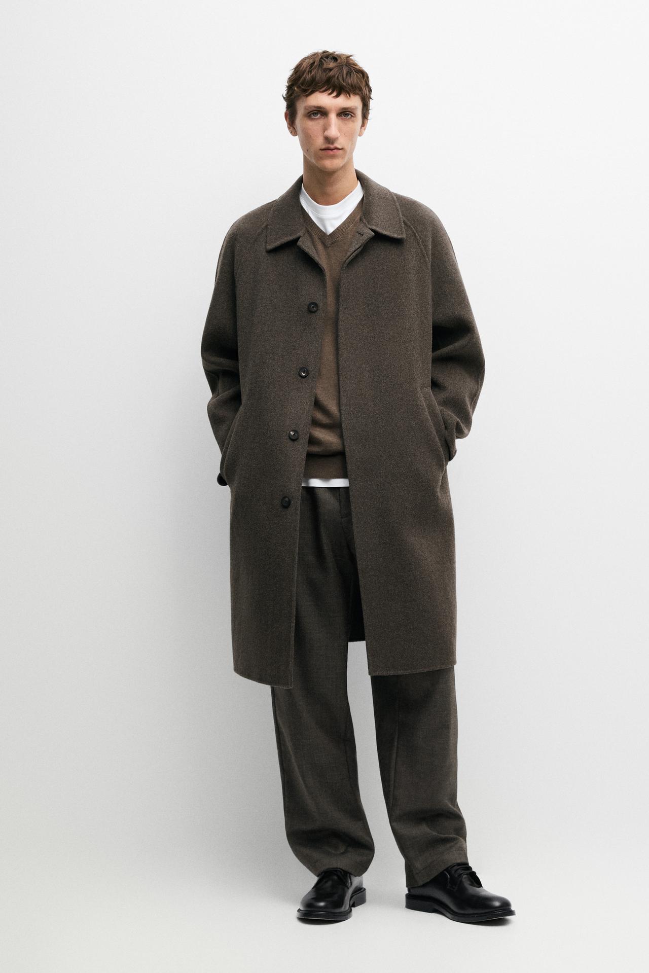 Long double-faced wool blend coat — BROWN