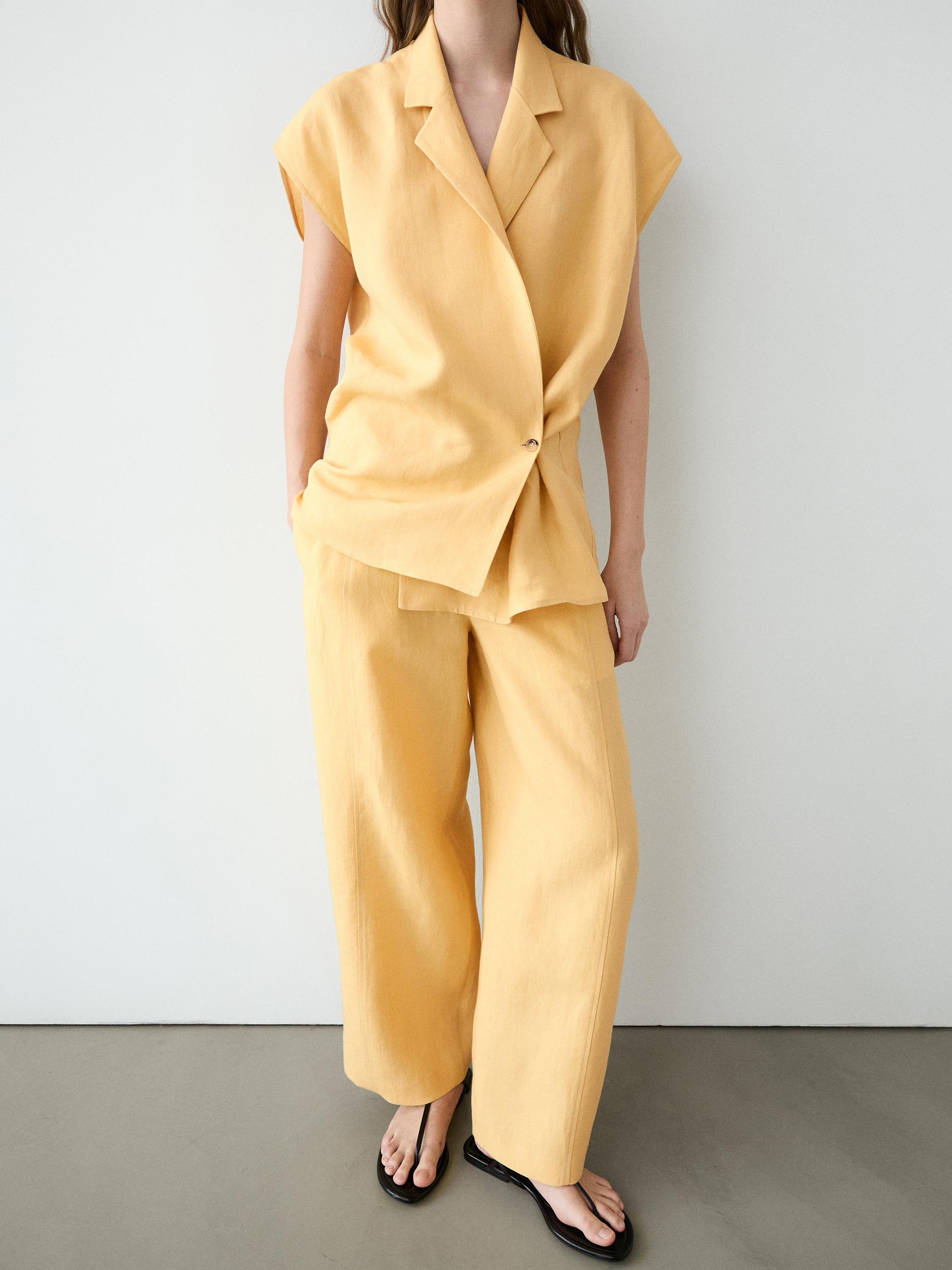 Linen double-breasted lapel vest — YELLOW