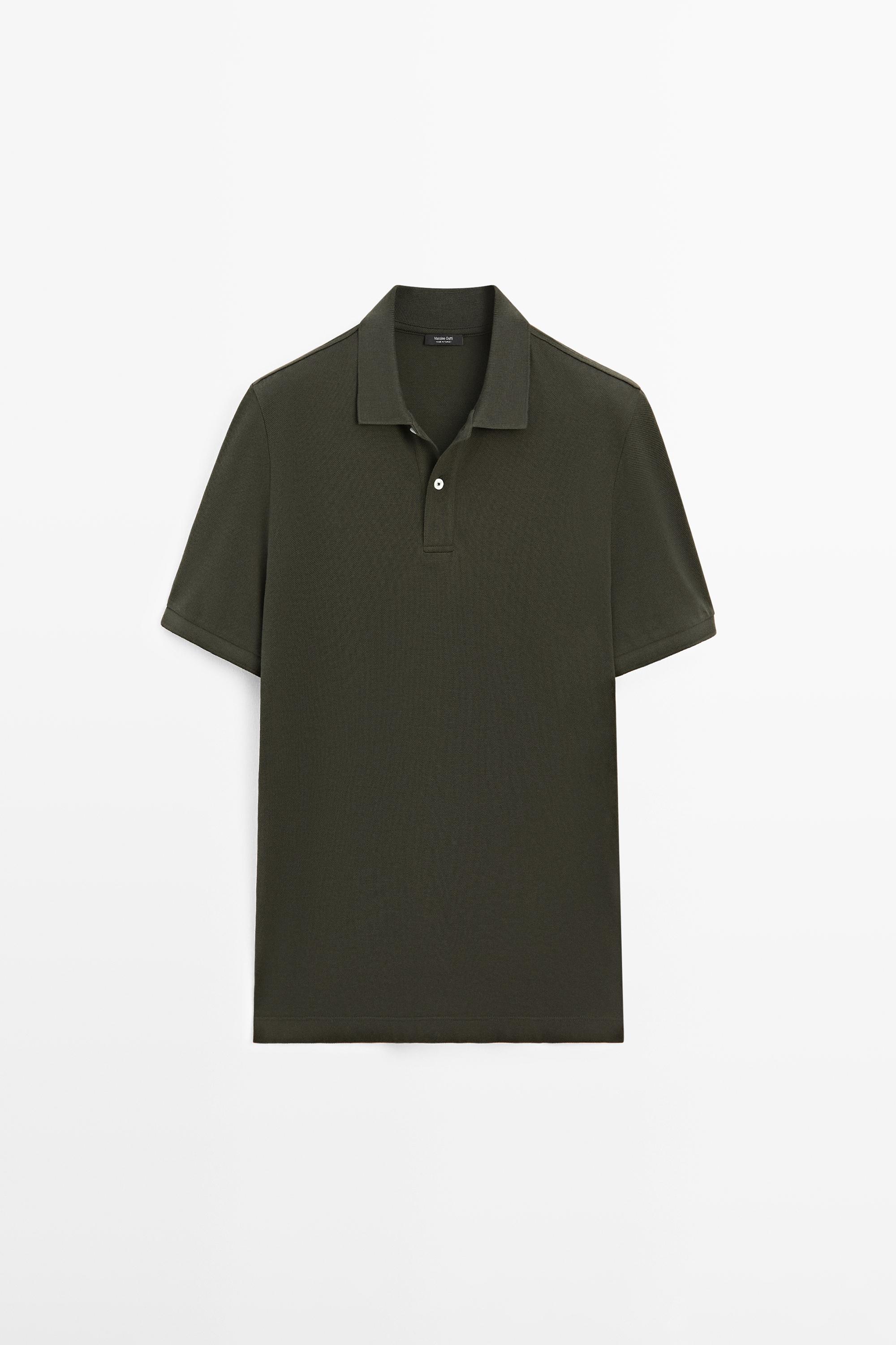Micro-textured cotton piqué polo shirt — MOSS GREEN