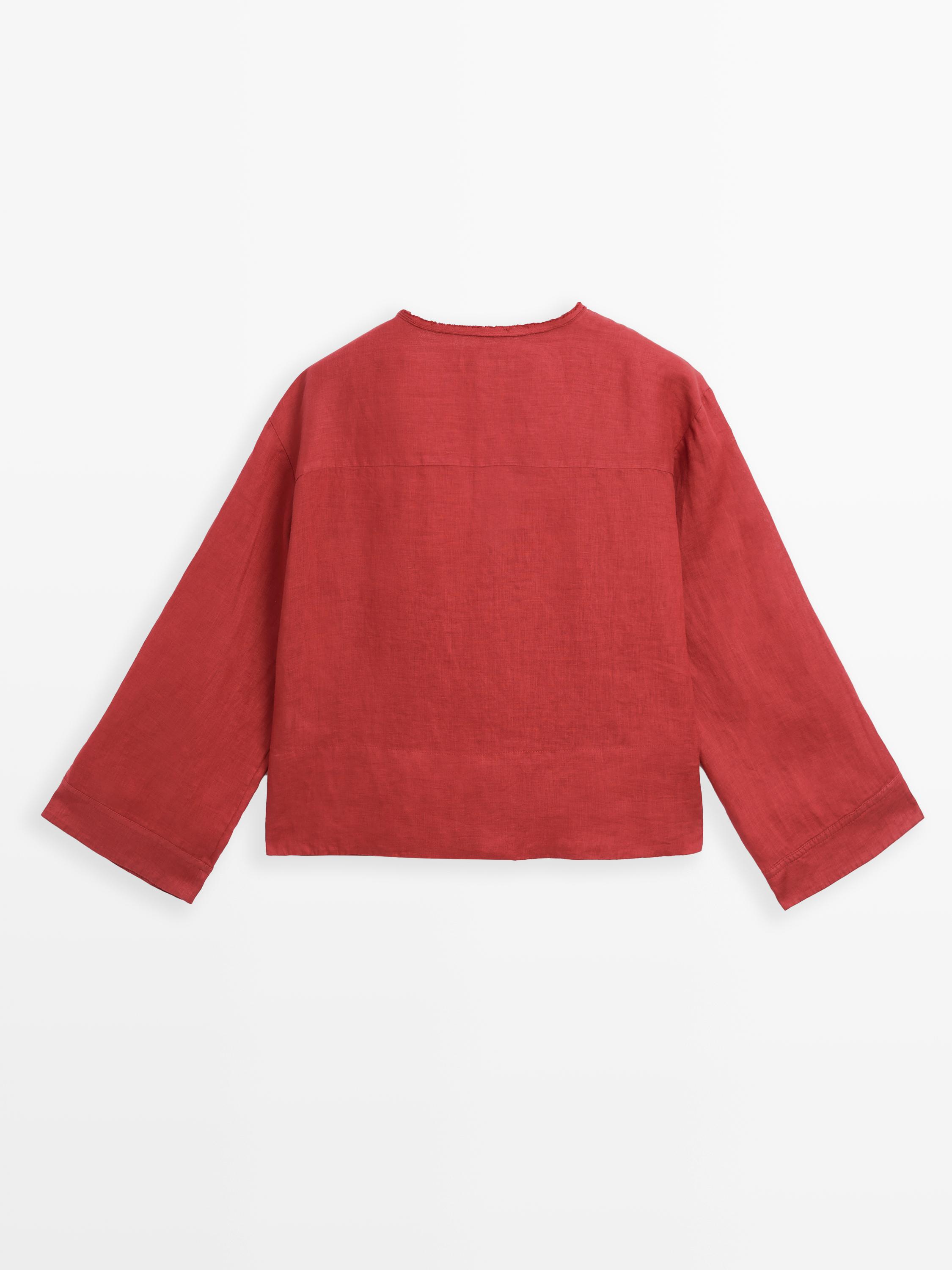 100% linen open stand collar shirt