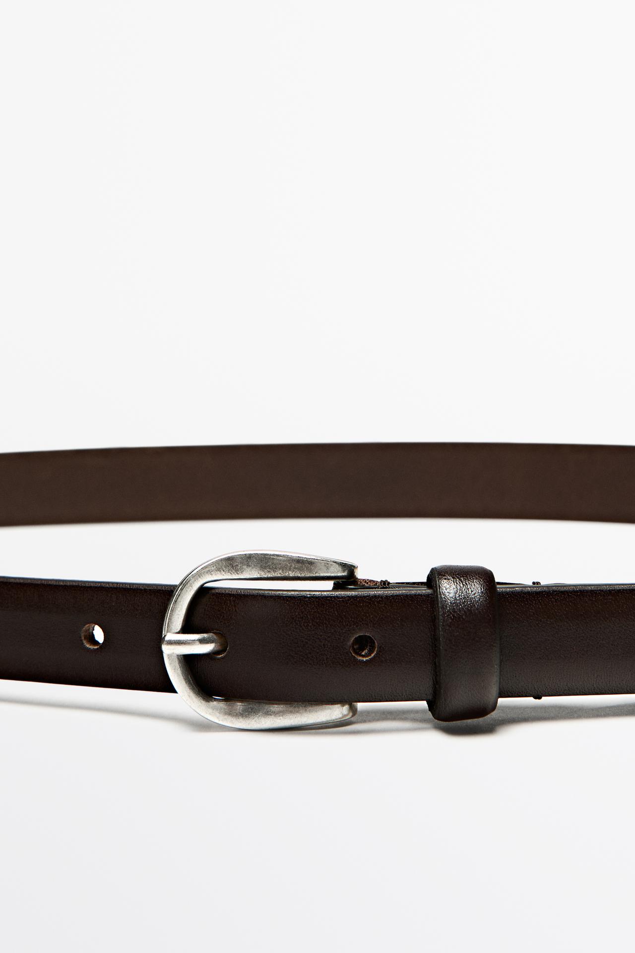 Belt with oval buckle in Nappa leather — BROWN