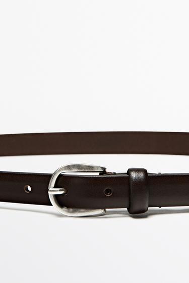 Belt with oval buckle in Nappa leather — BROWN 2