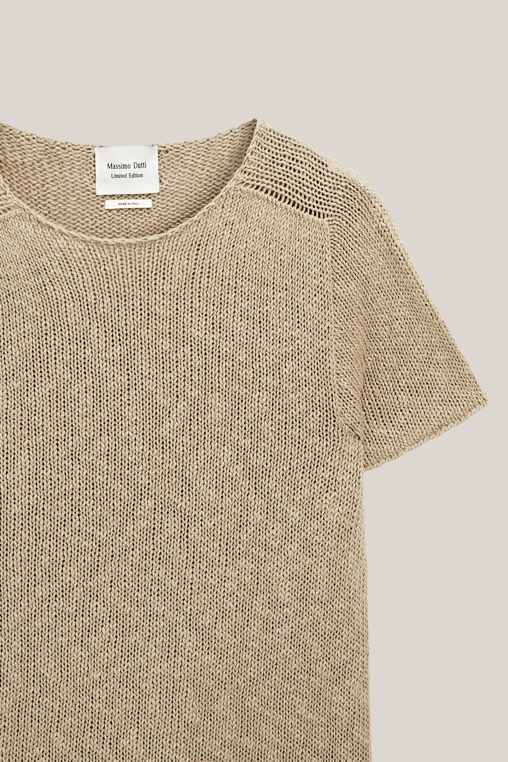 Textured short sleeve linen blend sweater - LIMITED EDITION — CAMEL