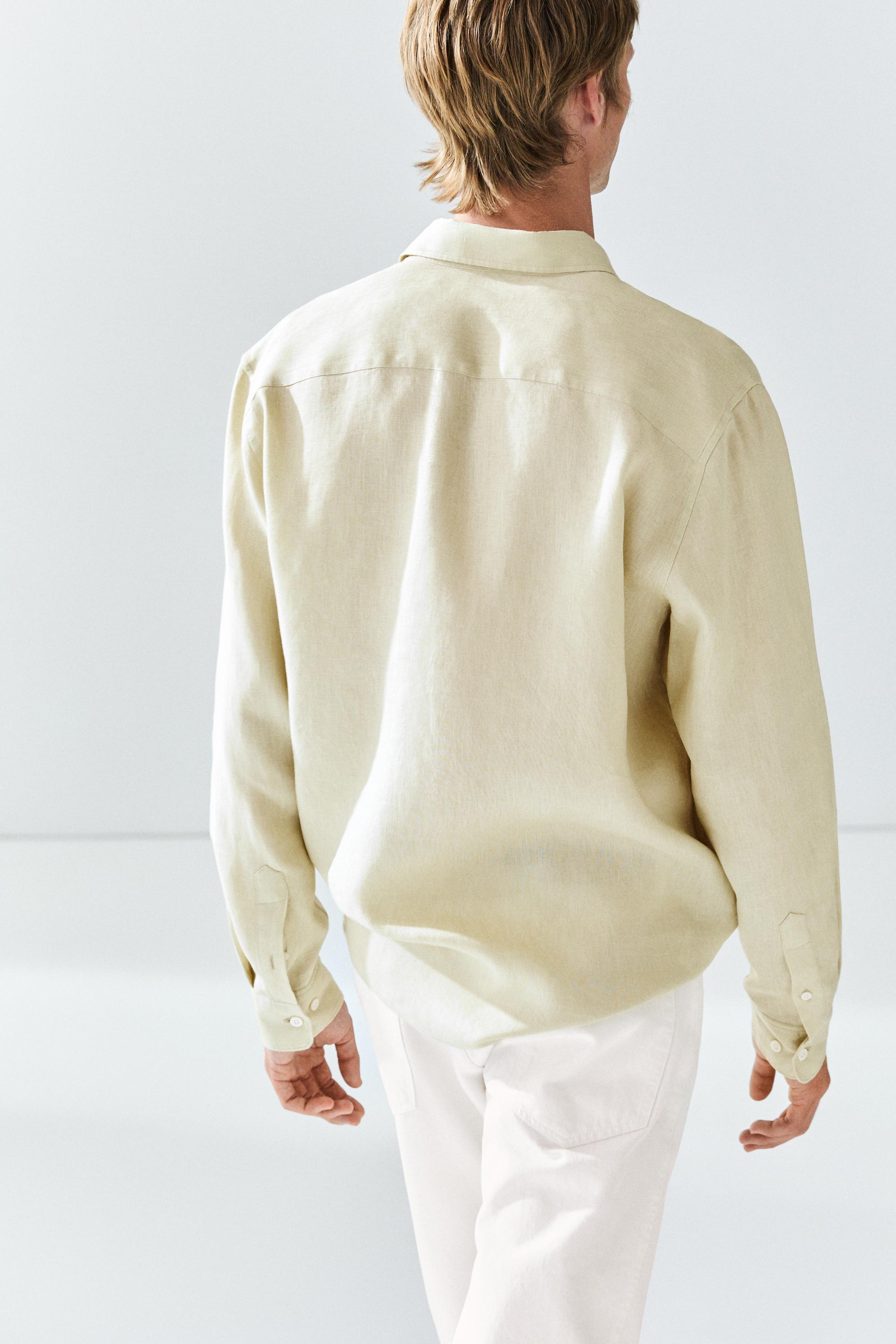 Slim fit 100% linen shirt — PALE GREEN
