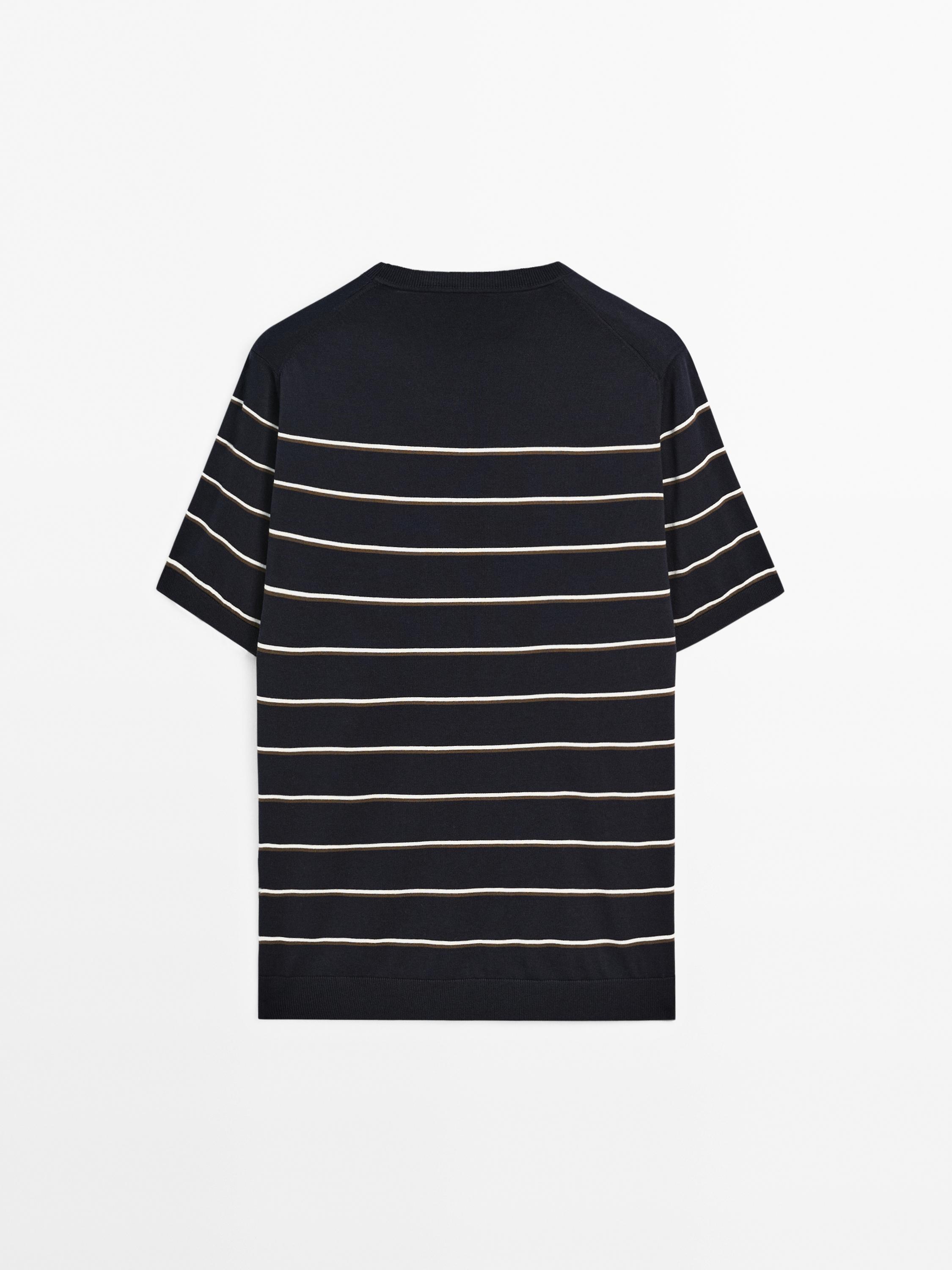 100% cotton striped short sleeve knit sweater