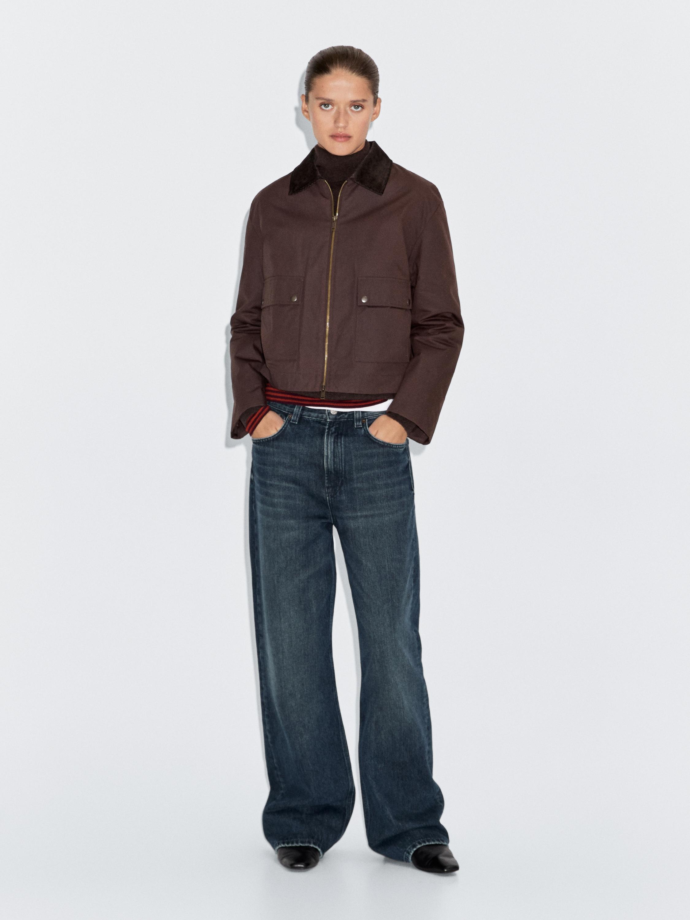 Short jacket with corduroy collar detail