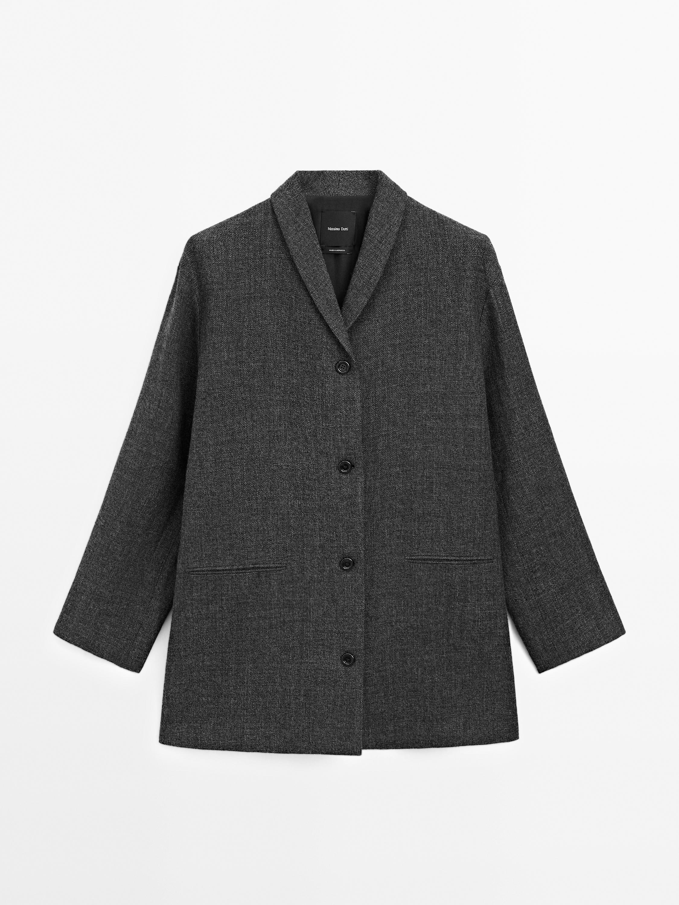 Mid-length wool blend coat with lapel collar