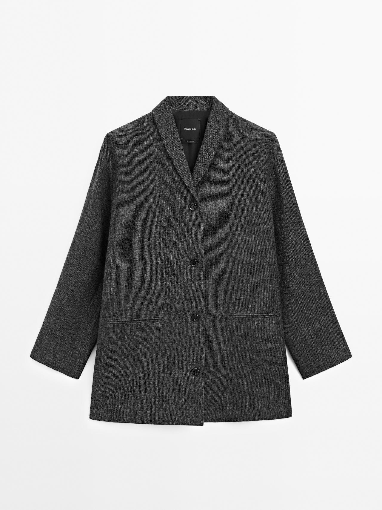 Massimo Dutti - Dame - Mellemlang Frakke I Uldblanding Med Reverskrave - Grå - M