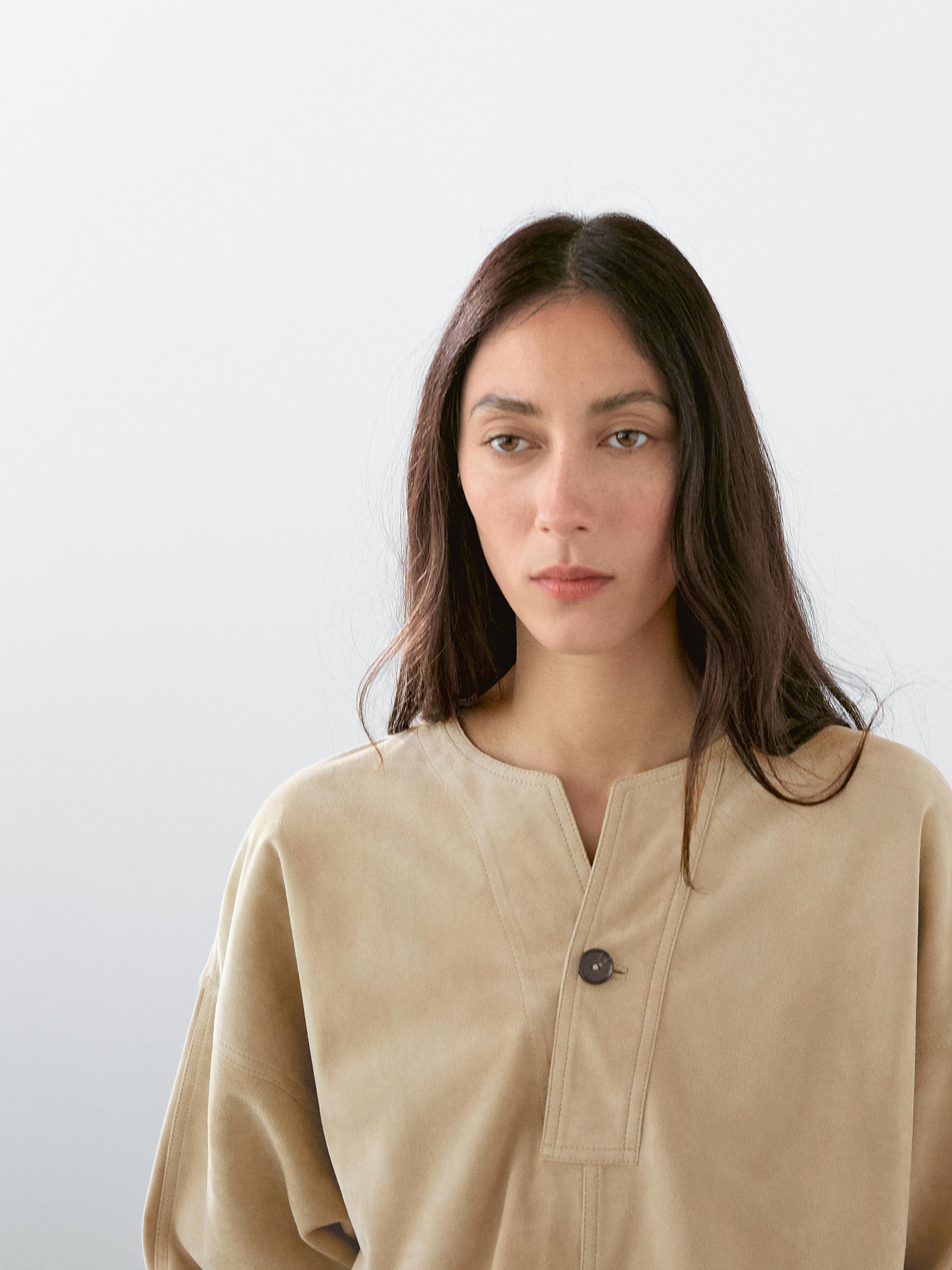 Wide suede leather blouse