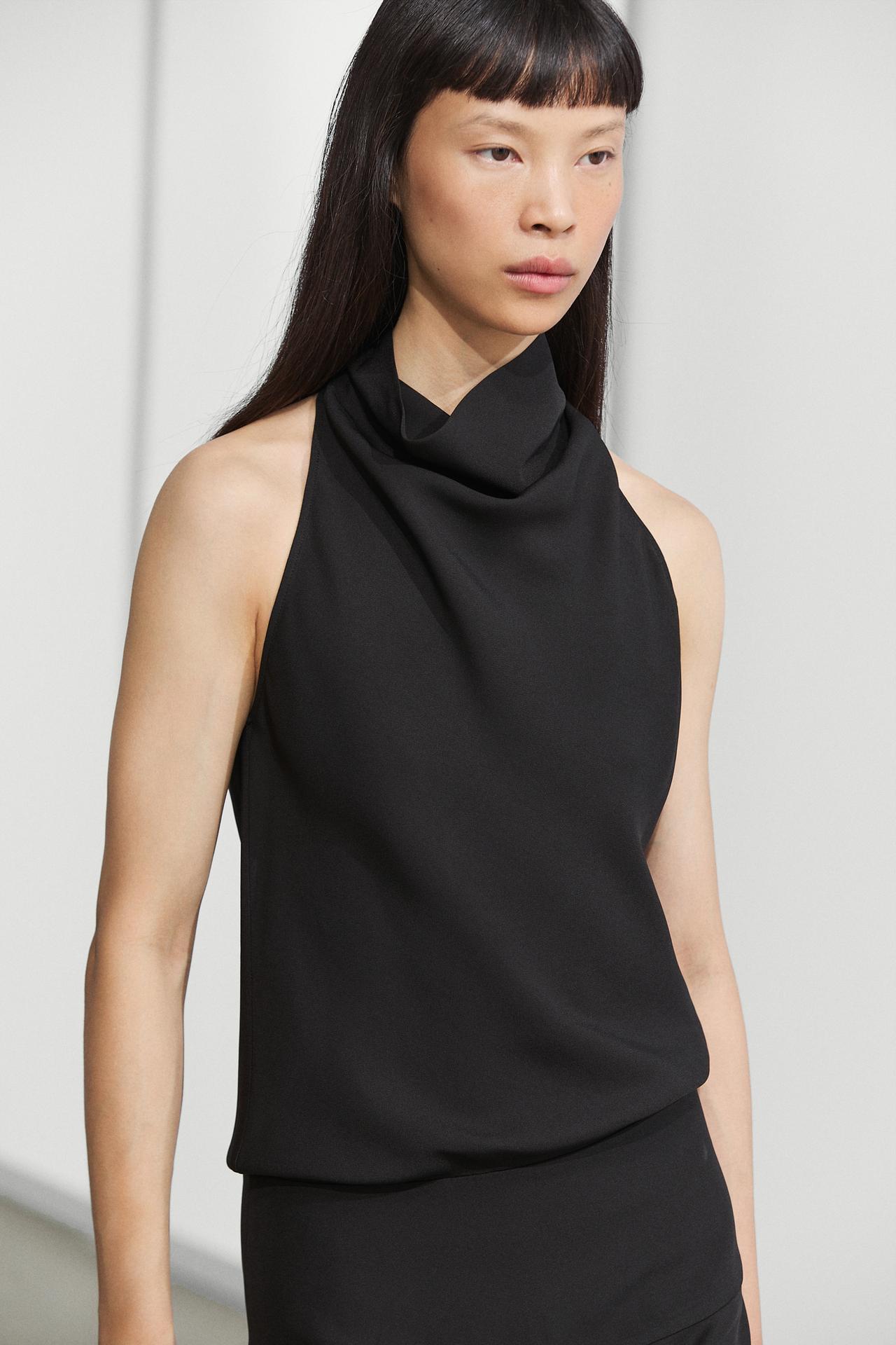 Halter midi dress with waistband detail — BLACK