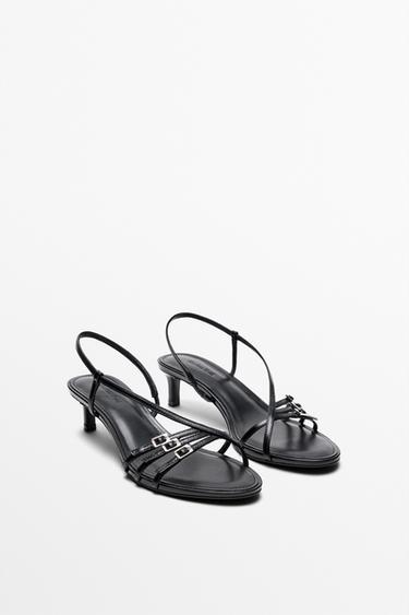 Leather heeled sandals with buckles — BLACK 5