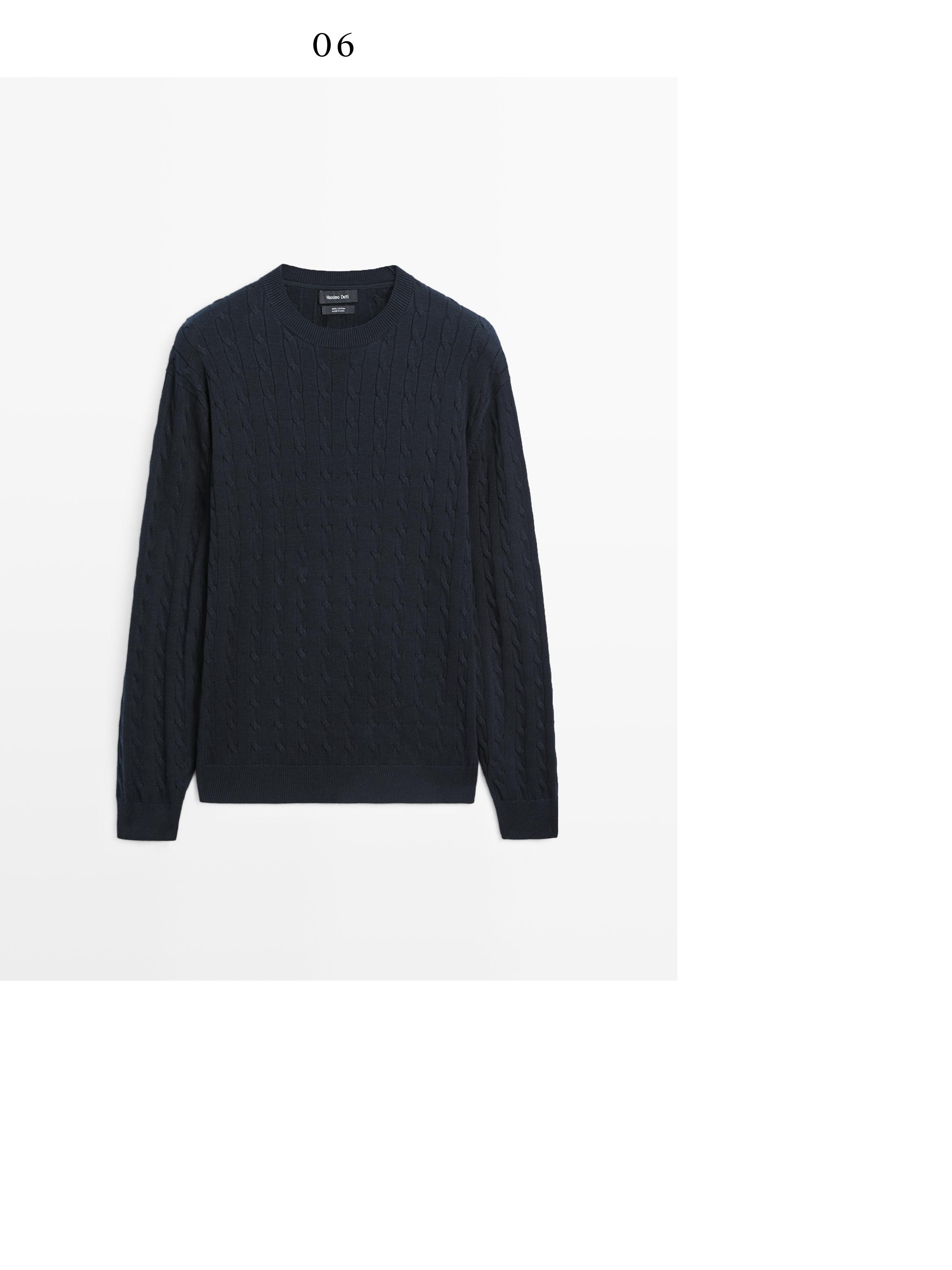 100% cotton cable-knit sweater — NAVY BLUE