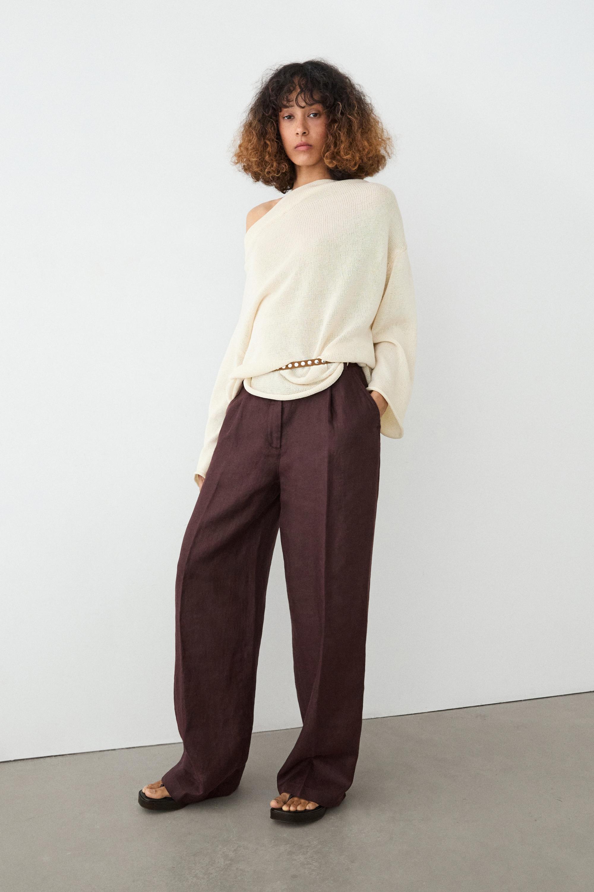 100% linen wide-leg elasticated trousers — GRANADA