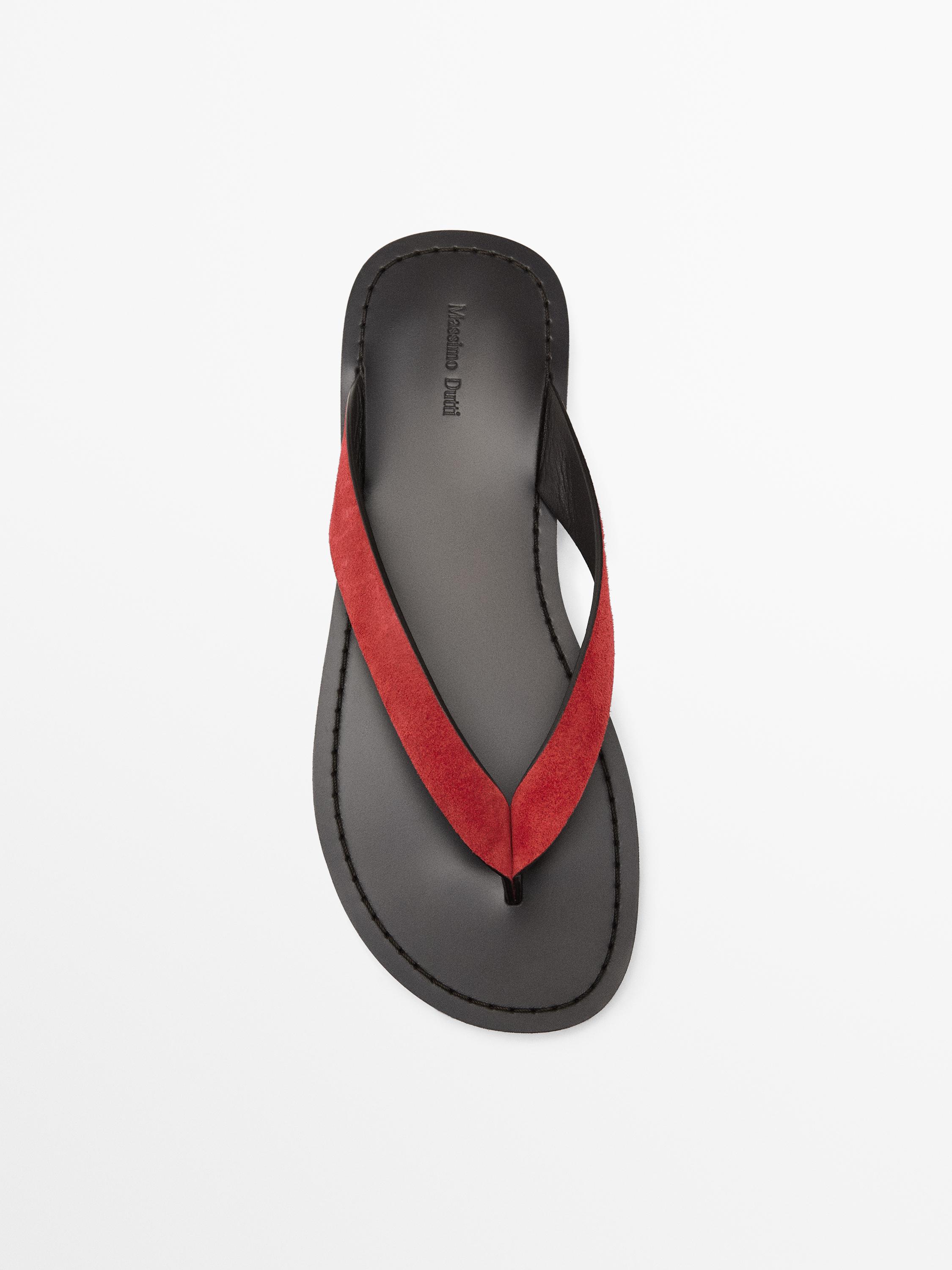 Sandales entre-doigts en croûte de cuir