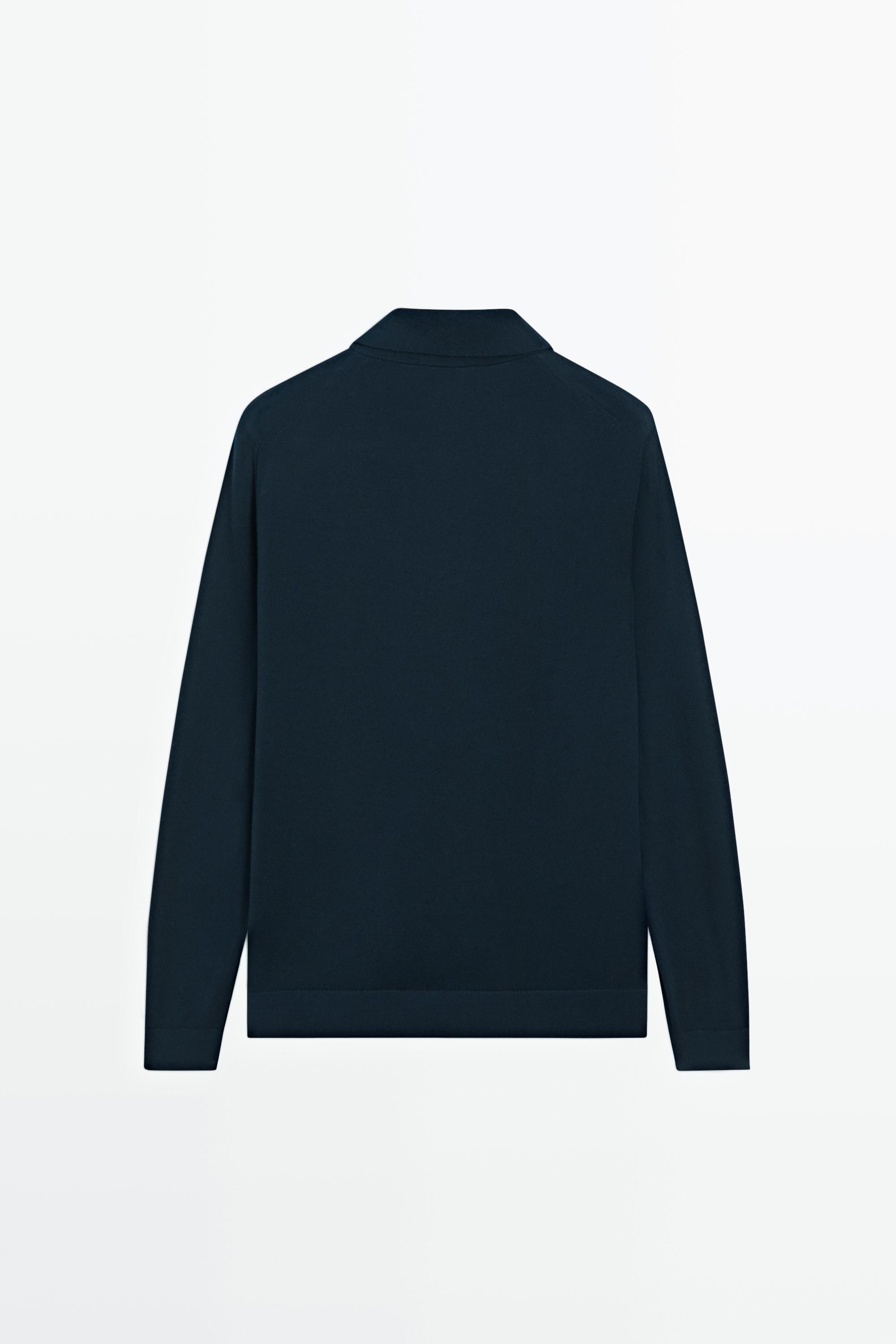 100% merino wool knit polo sweater — NAVY BLUE