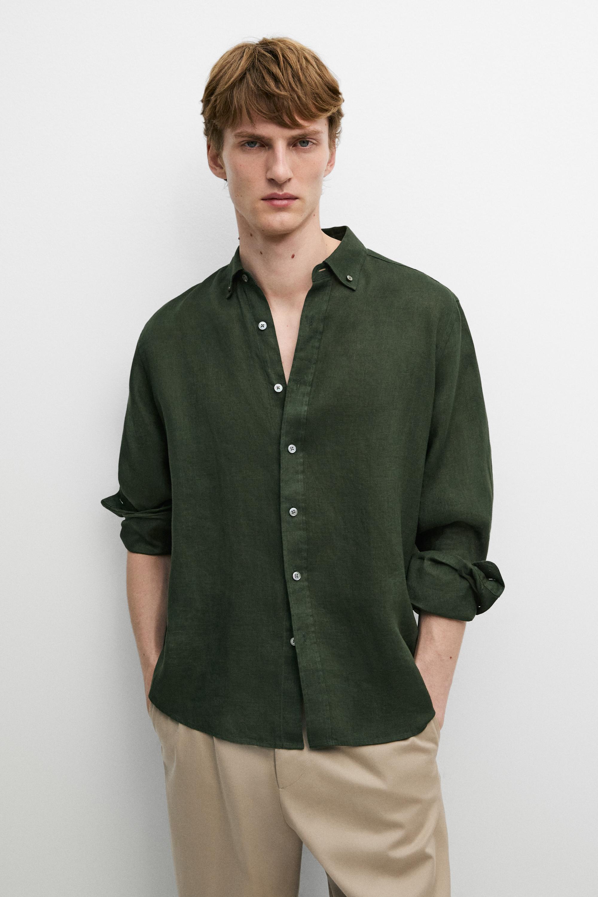 100% linen regular fit shirt — BLUISH GREEN